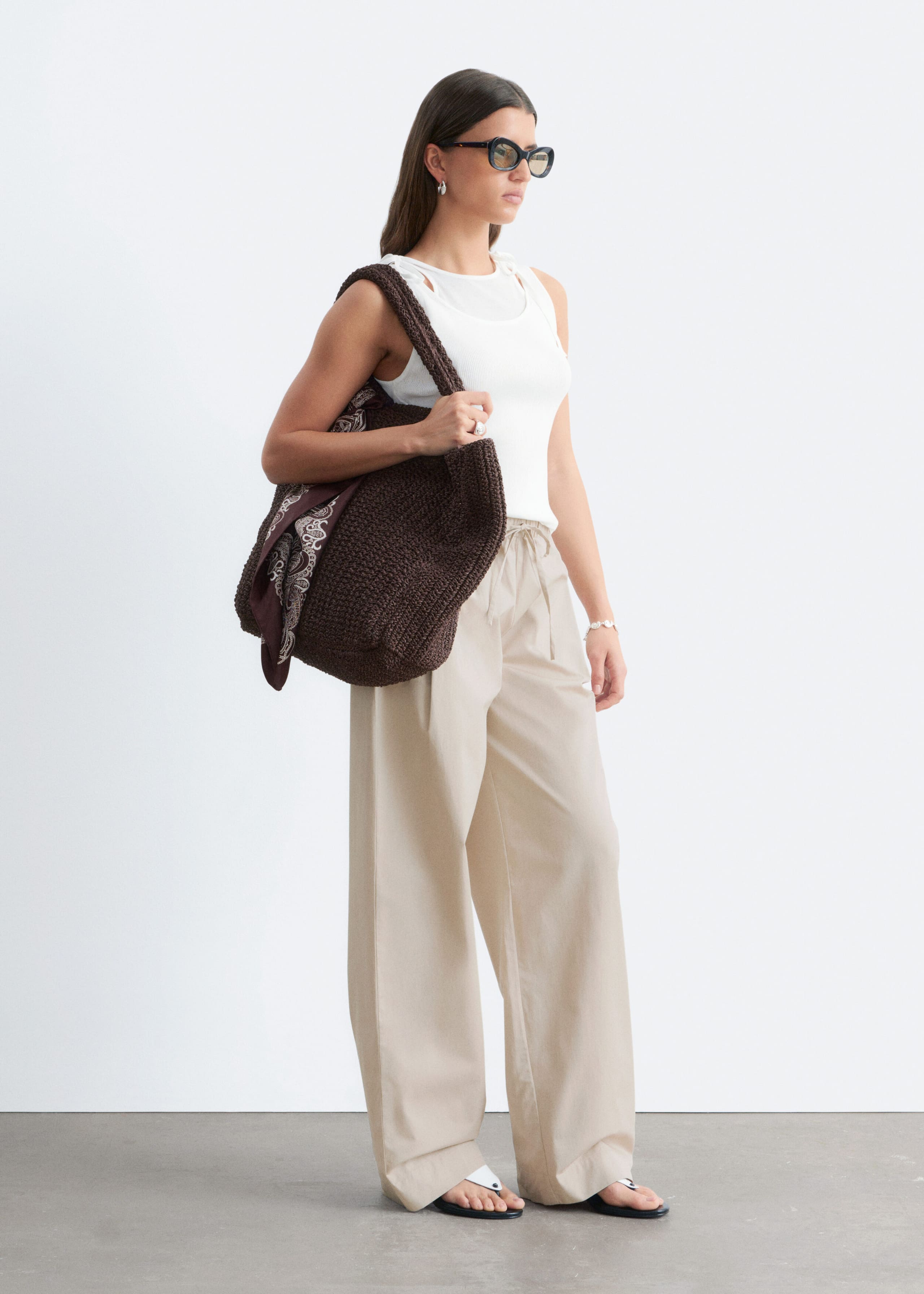 Image of Cotton Twill Drawstring Trousers