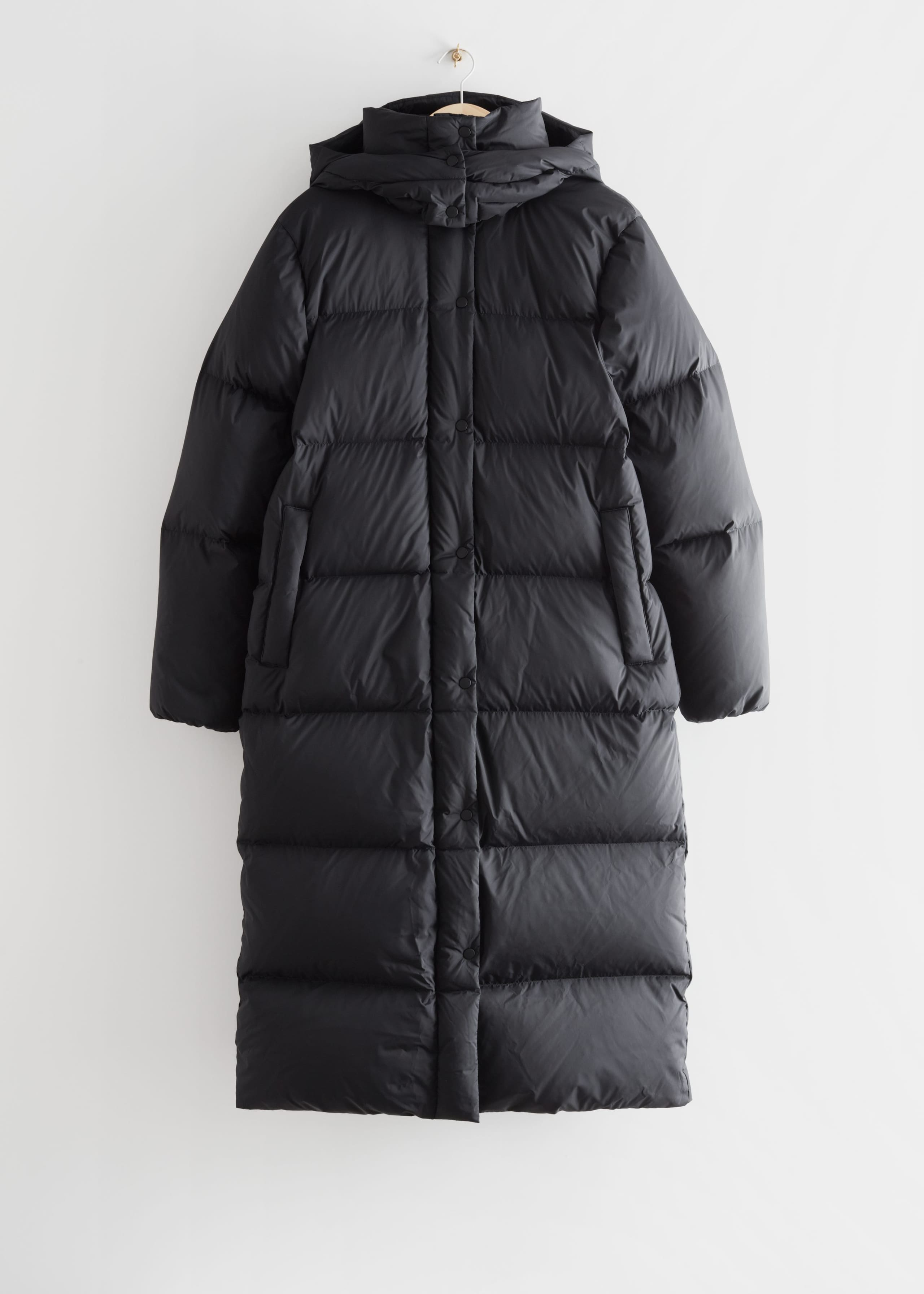 Oversized Hooded Down Puffer Coat - Black - Still Life