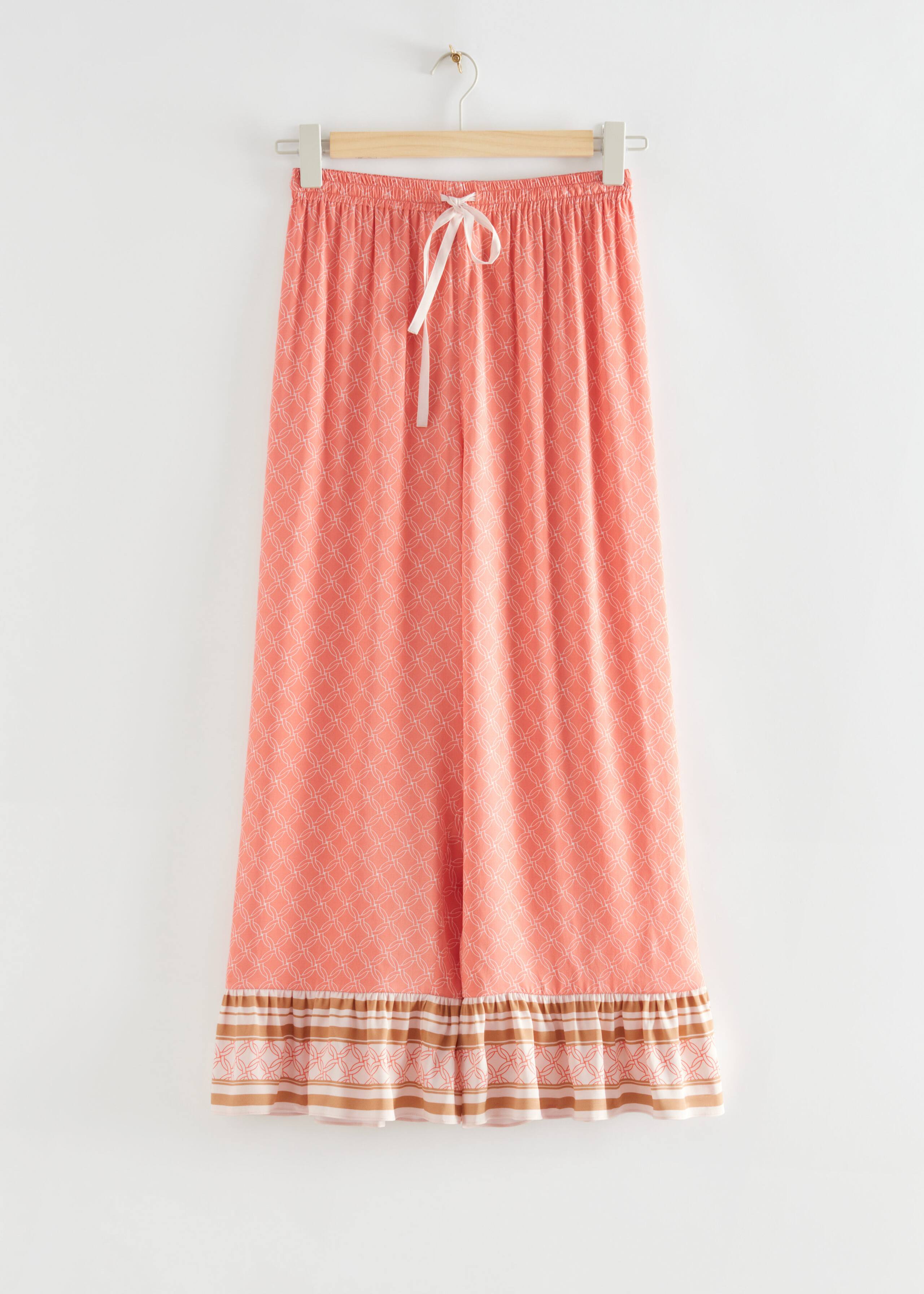 Relaxed Satin Printed Trousers - Salmon - Bodegón