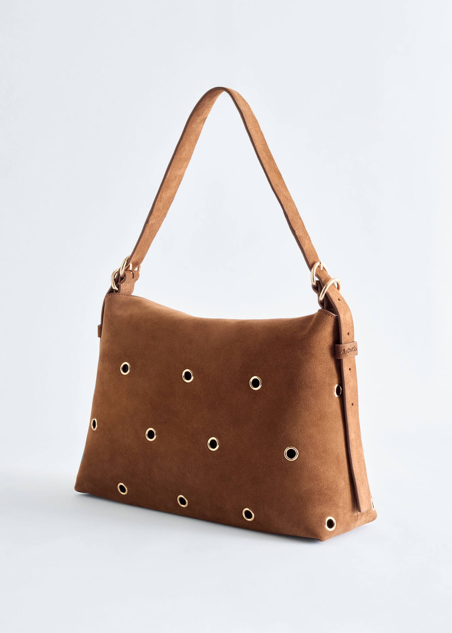 Sac en daim orné d’œillets - Marron Clair - 3