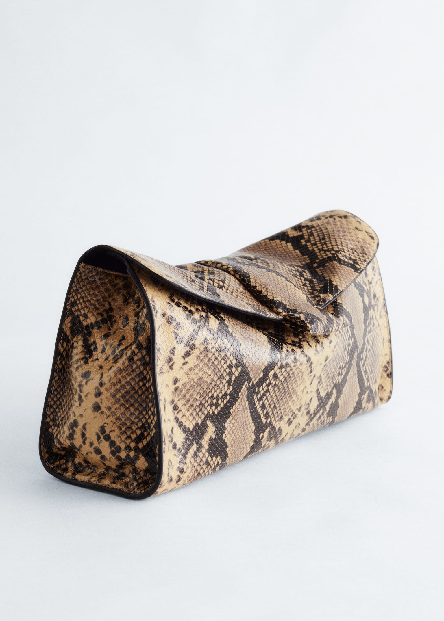 Soft Leather Clutch - Beige Snake/Dark Brown Snake - 3