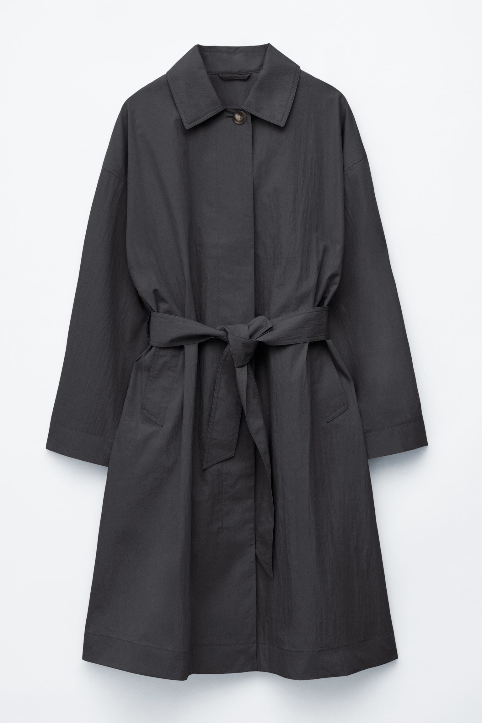 Płaszcz samochodowy z paskiem - Czarny/Jasnobeżowy - 2