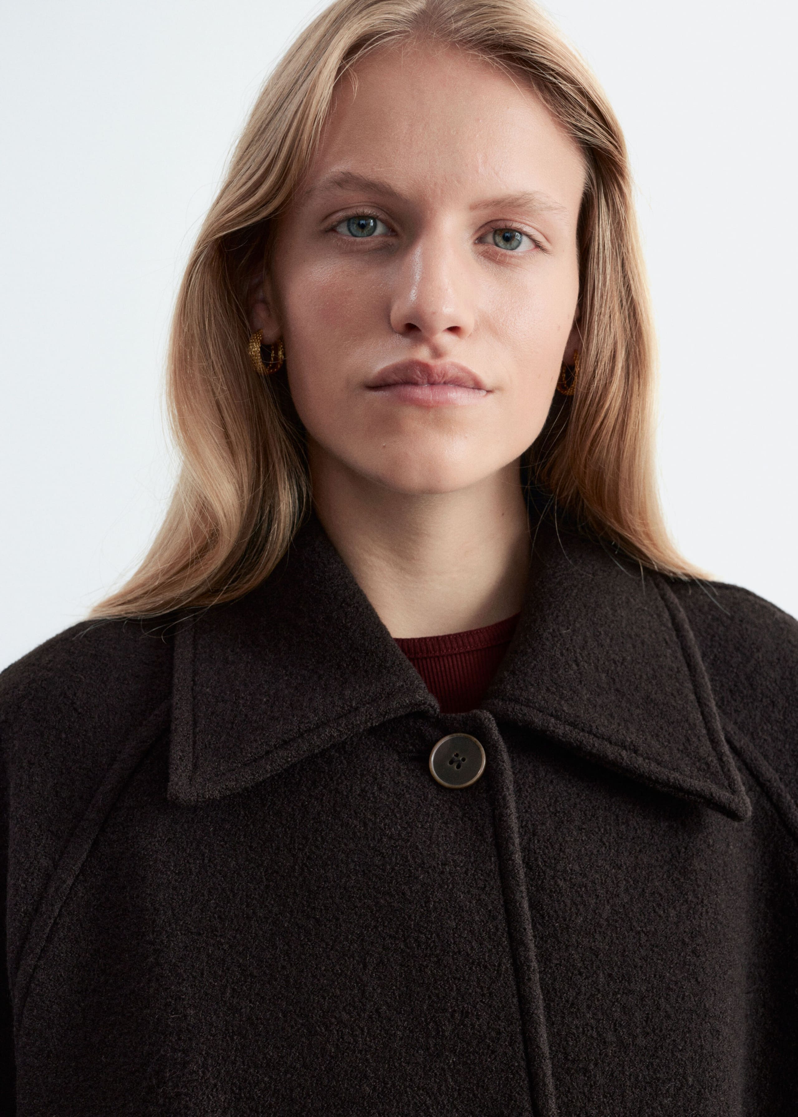 Bouclé Wool Car Coat - Dark Brown - Lookbook