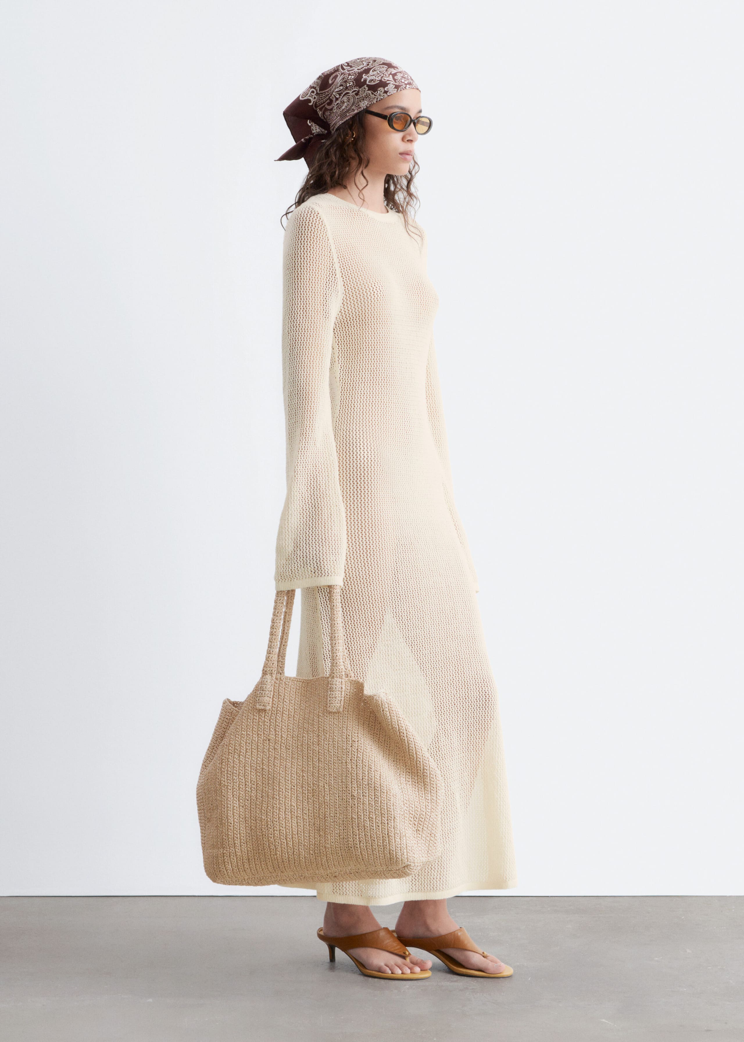 Open-Knit Cotton Dress - White - Lookbook