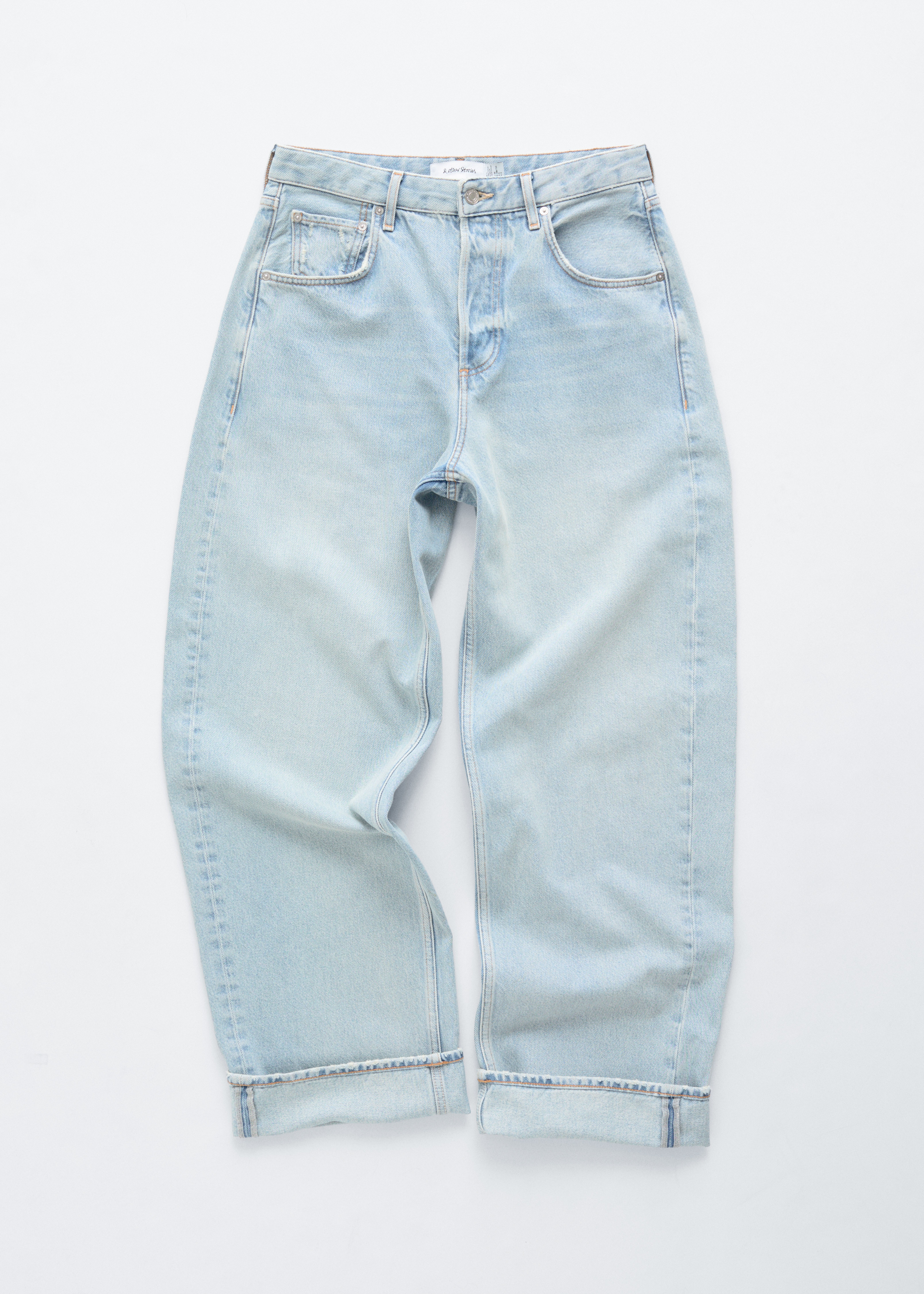 Barrel-Leg Jeans - Light Blue/Dark Brown