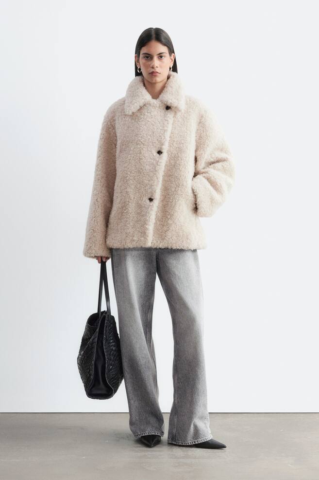 Kunstfelljacke aus Woll-Mix - Beige - 1