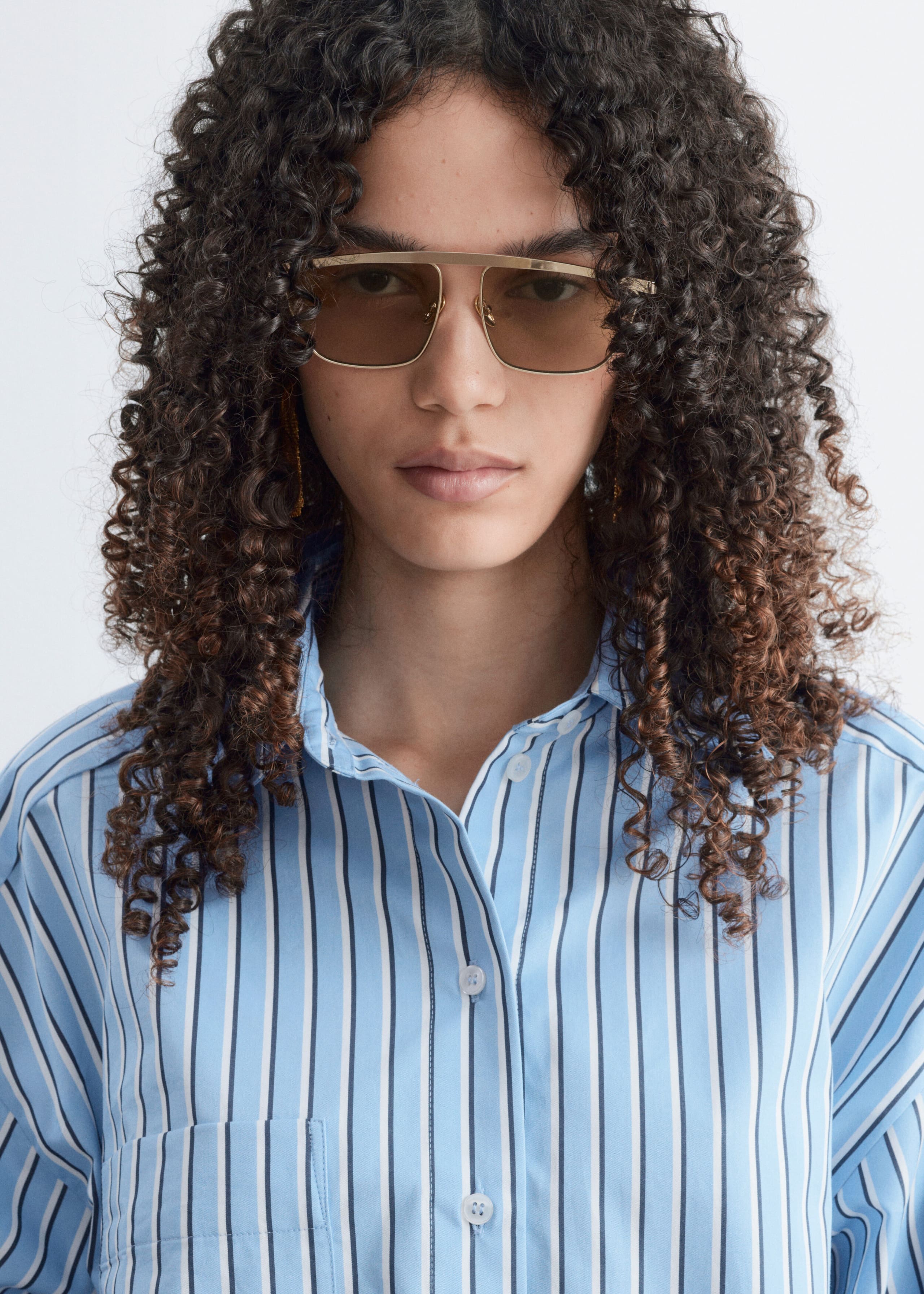 Cropped Cotton Twill Shirt - Blue/Striped - Still Life