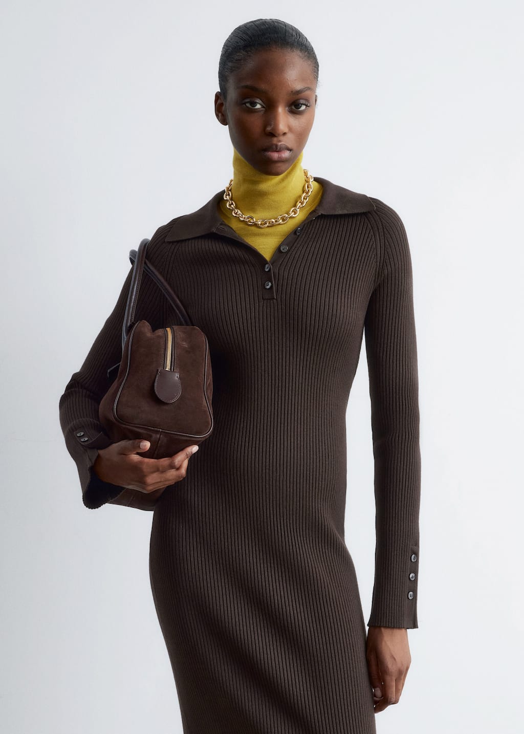 Image of Rib-Knit Polo Midi Dress
