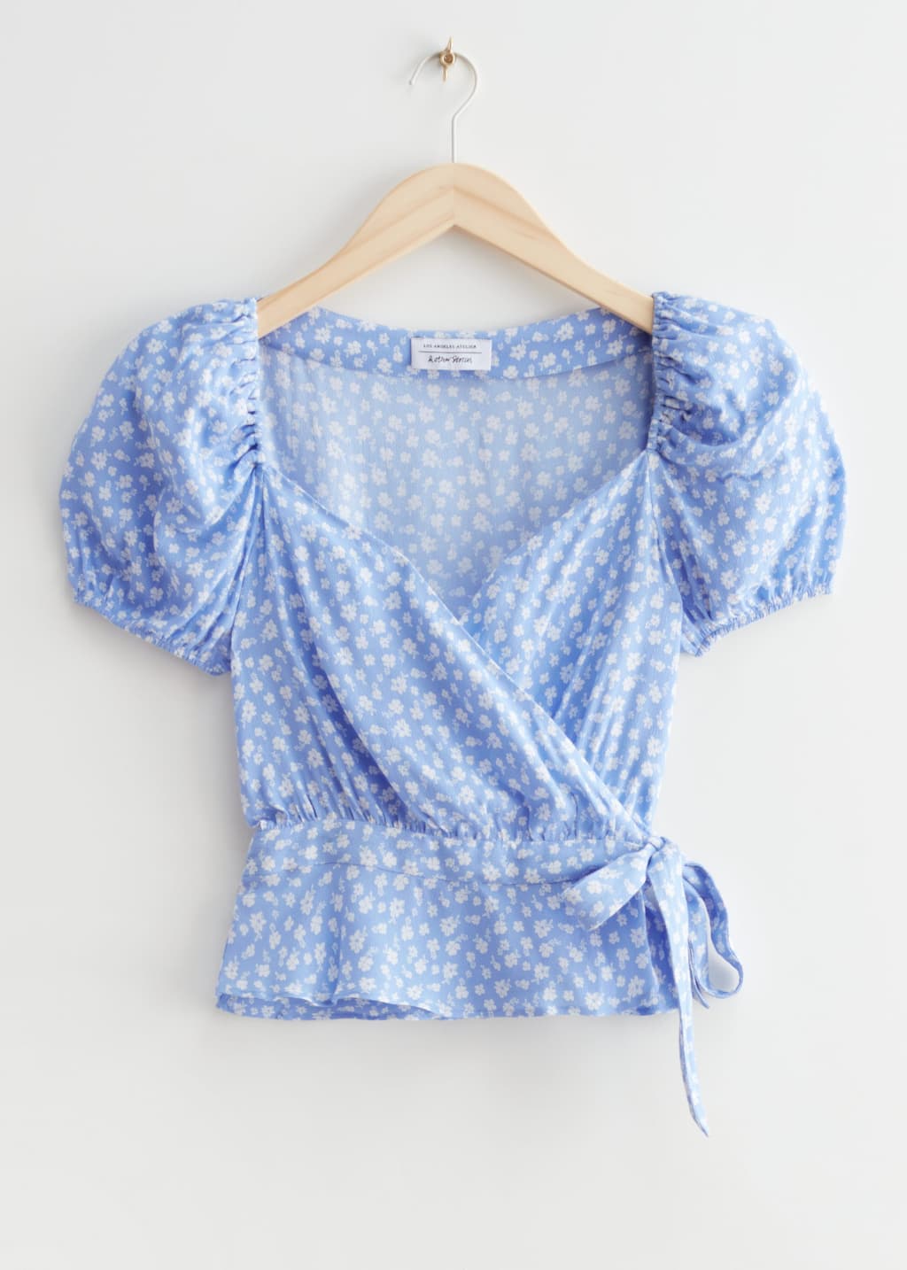 Puff Sleeve Wrap Blouse - Orange Squares - Still Life