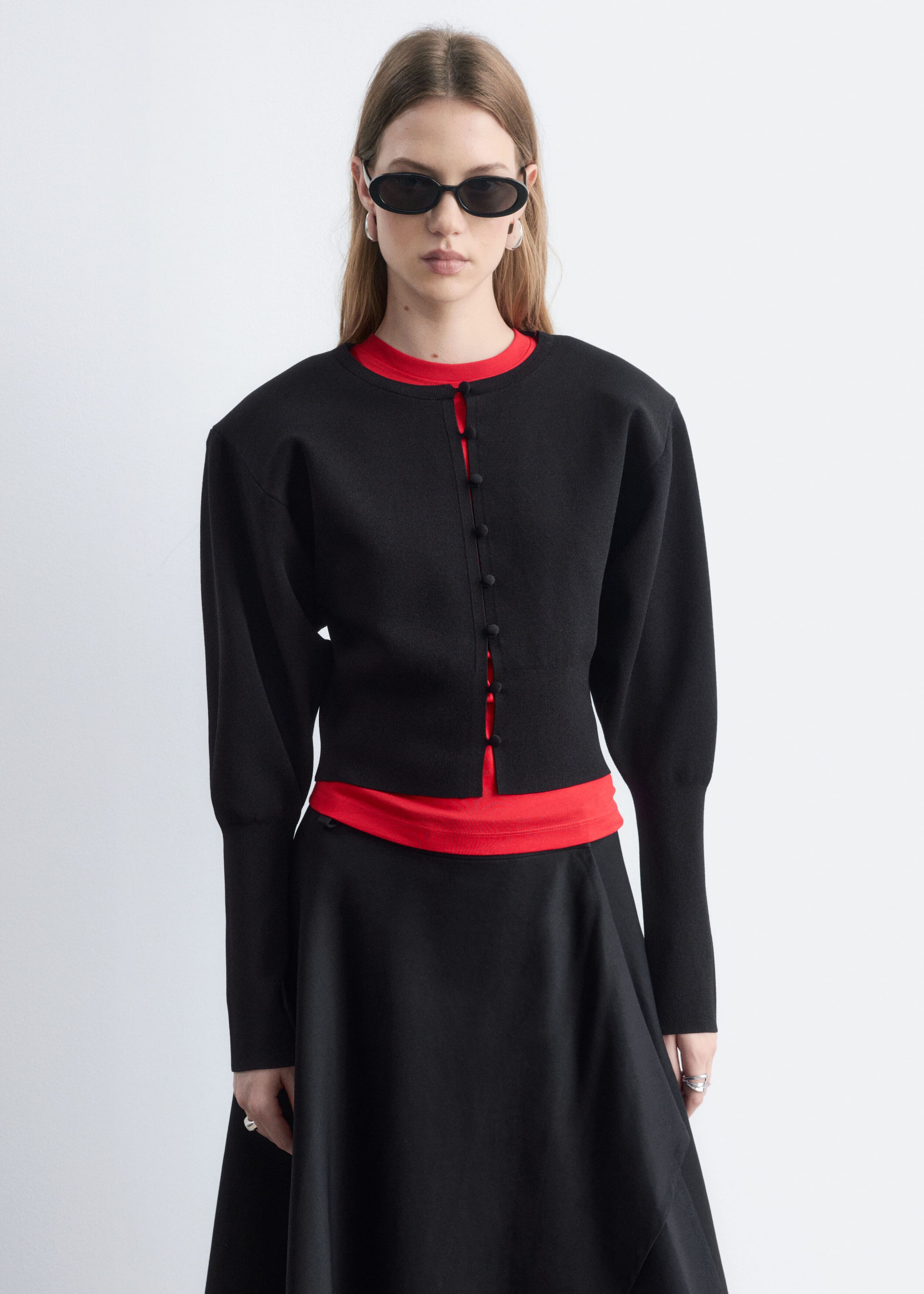 Button Loop Slim Cardigan - Black - Lookbook