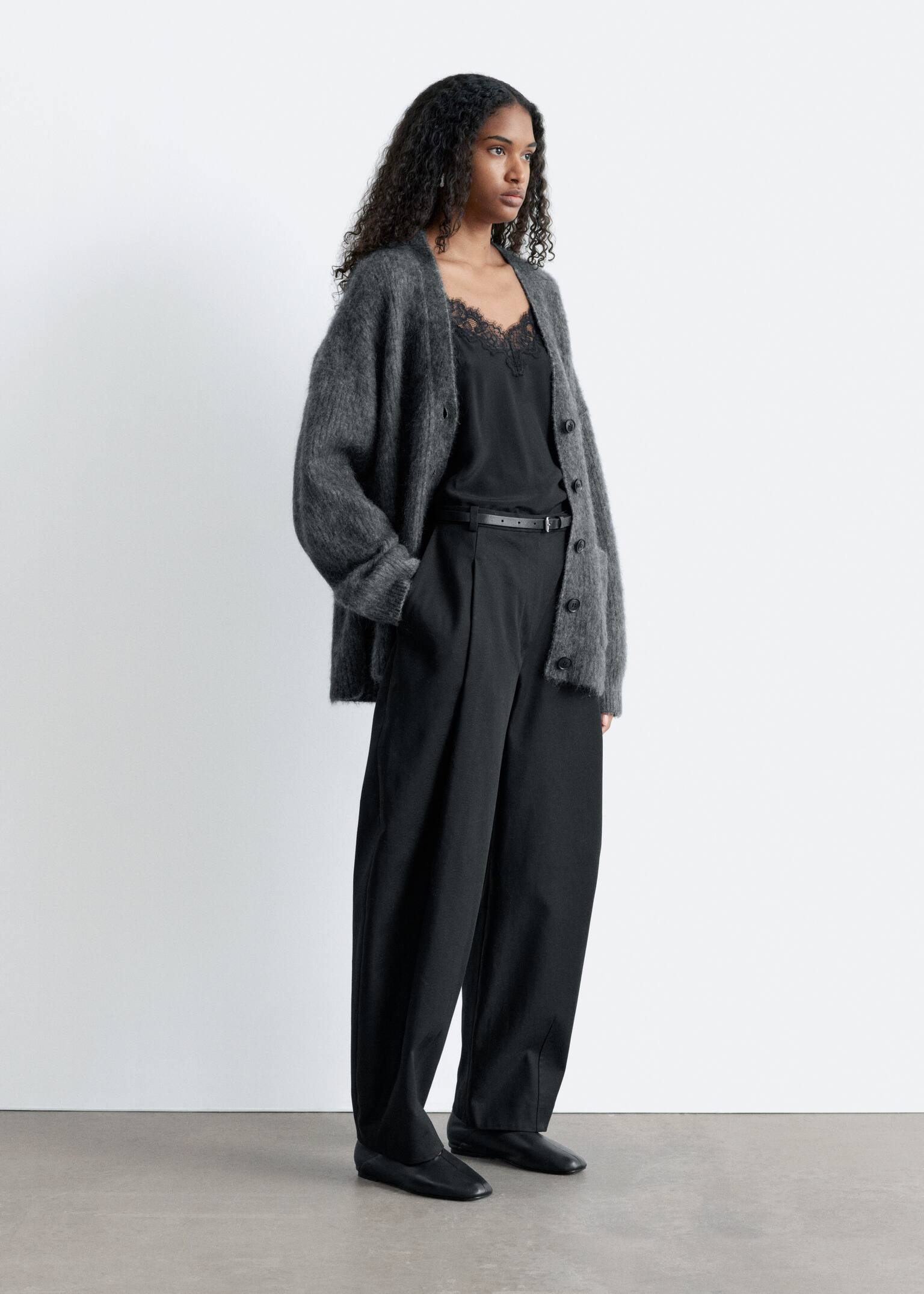 Cardigan oversize en mohair mélangé - Gris foncé - 4