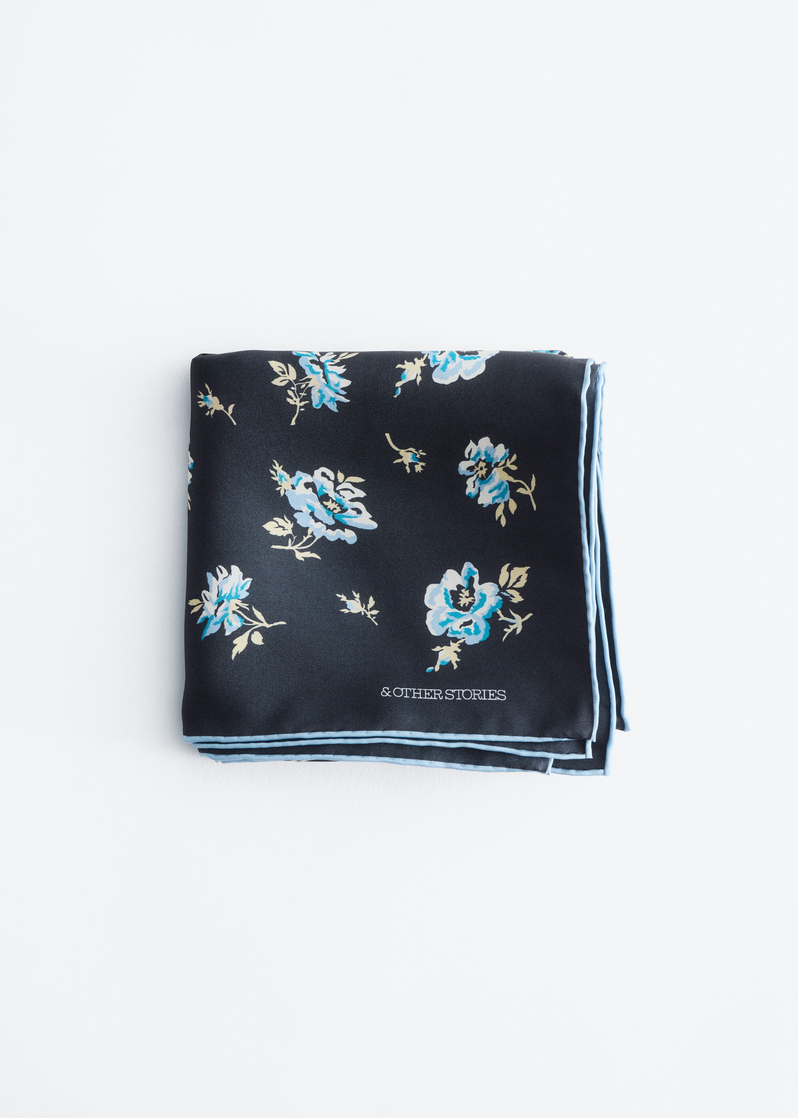 Floral Silk Scarf - Black/Blue Floral/Light Pink/Blue Floral