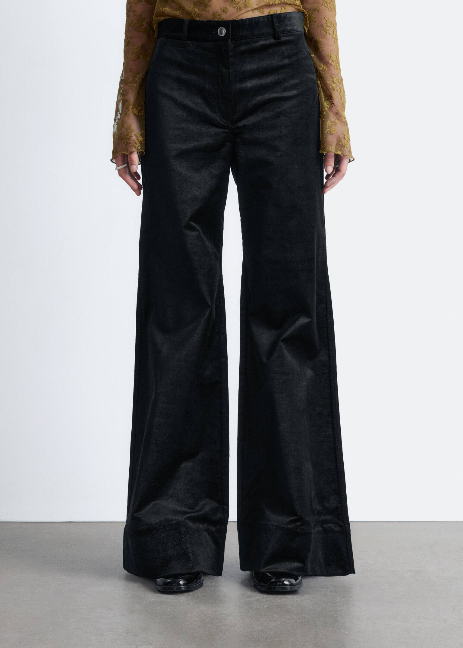 Flared Velvet Trousers - Black/Dark Brown - 5