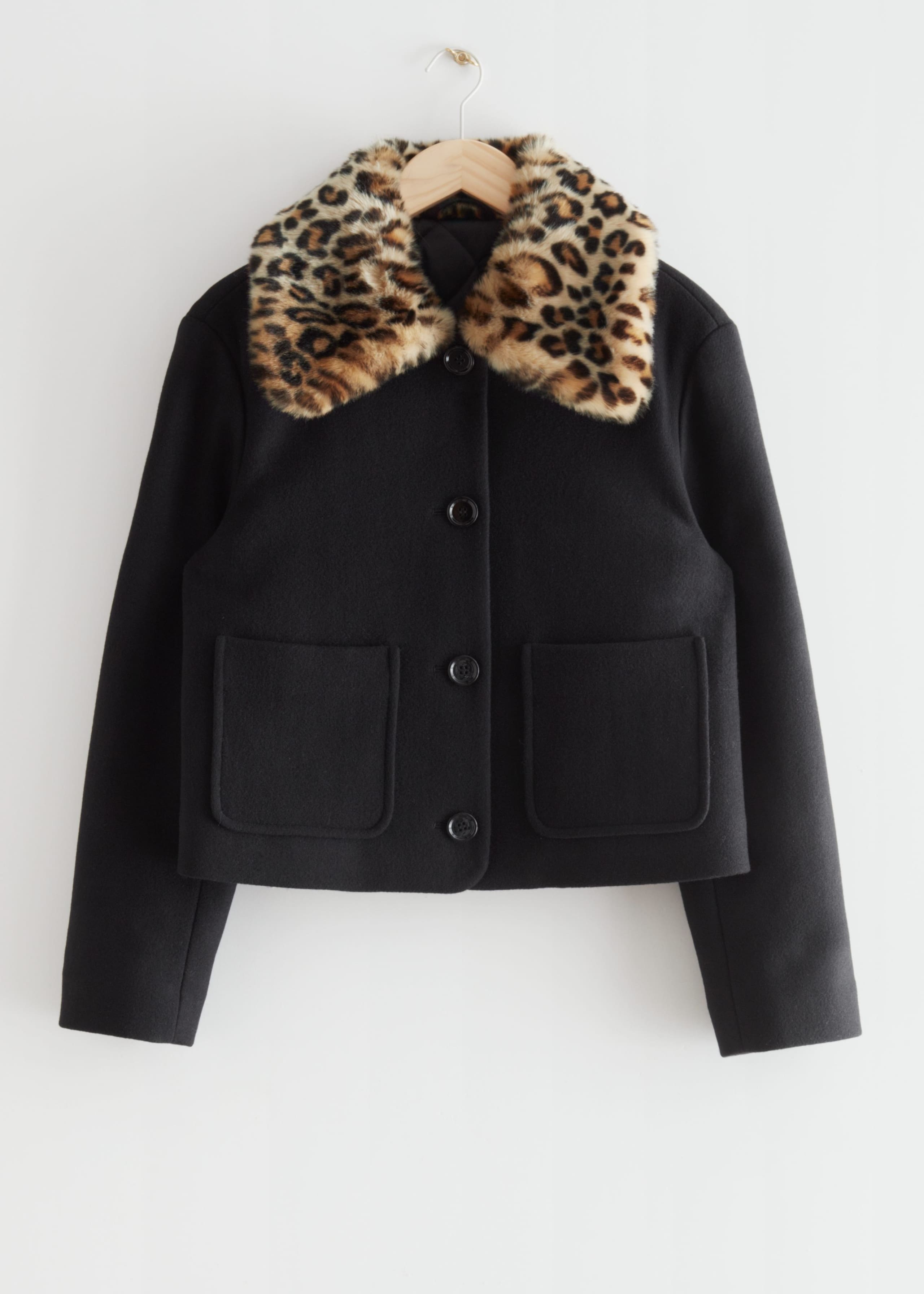 Faux Fur Collar Jacket - Black - Bodegón