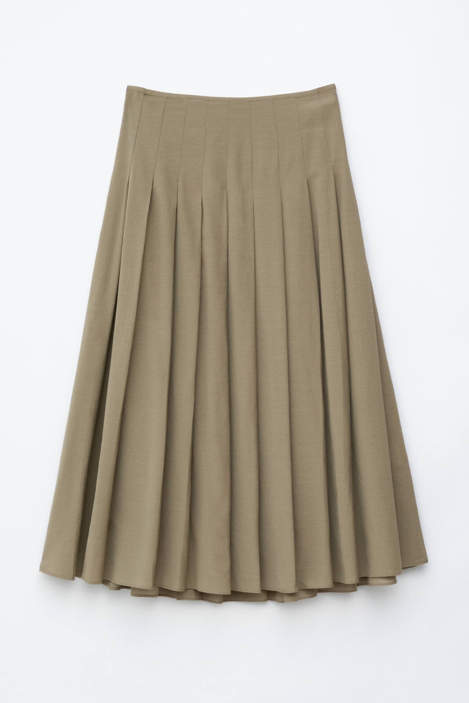 Plisovaná midi sukně - Khaki zelená - 2