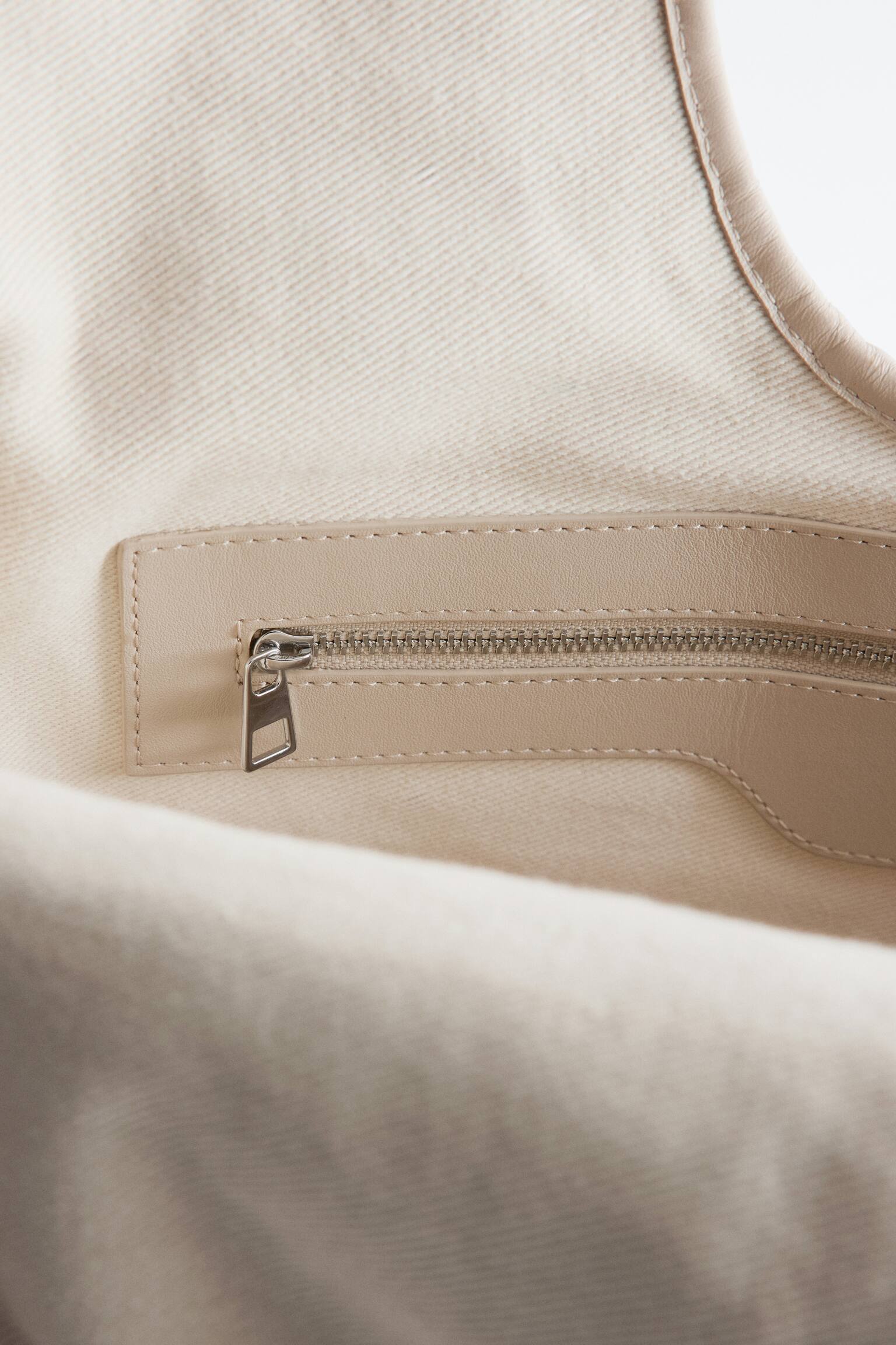 Flätad väska i läder - Ljusbeige - 7