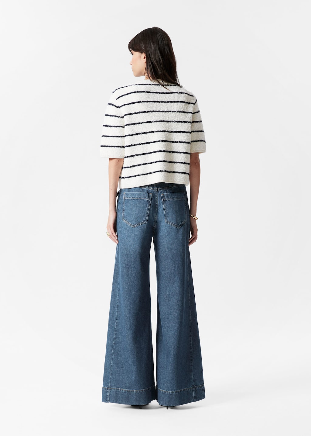 Texturstickad cardigan med kort ärm – Svart – lookbook