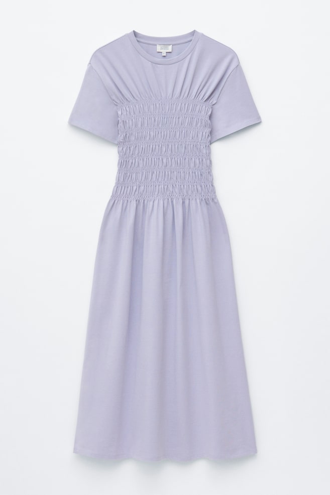 Smocked Midi Dress - Lilac/Dark Brown - 1