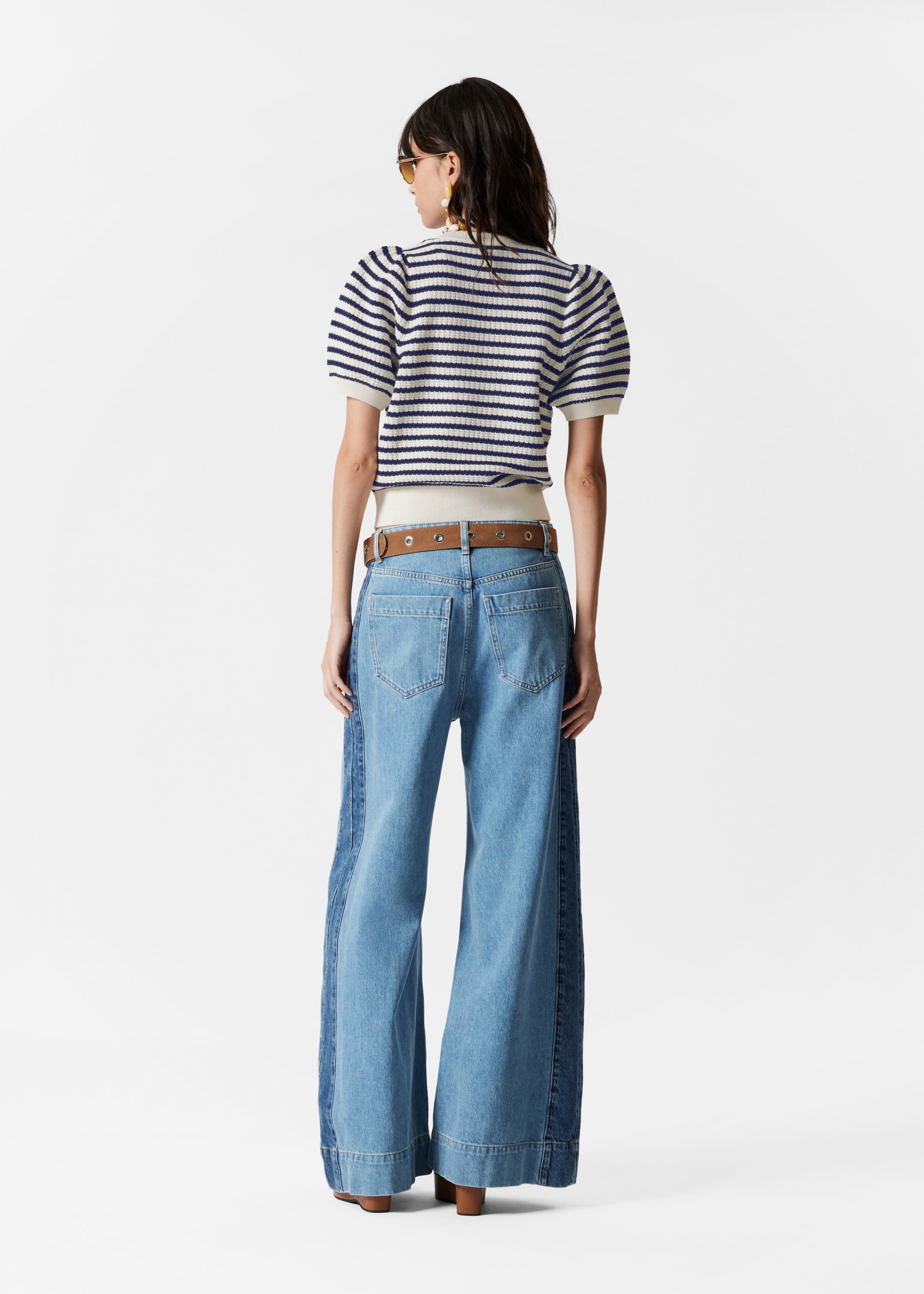 Agrandir l'image: Haut festonné en maille - Rayures bleu marine/blanches - FEMME | H&M FR 4
