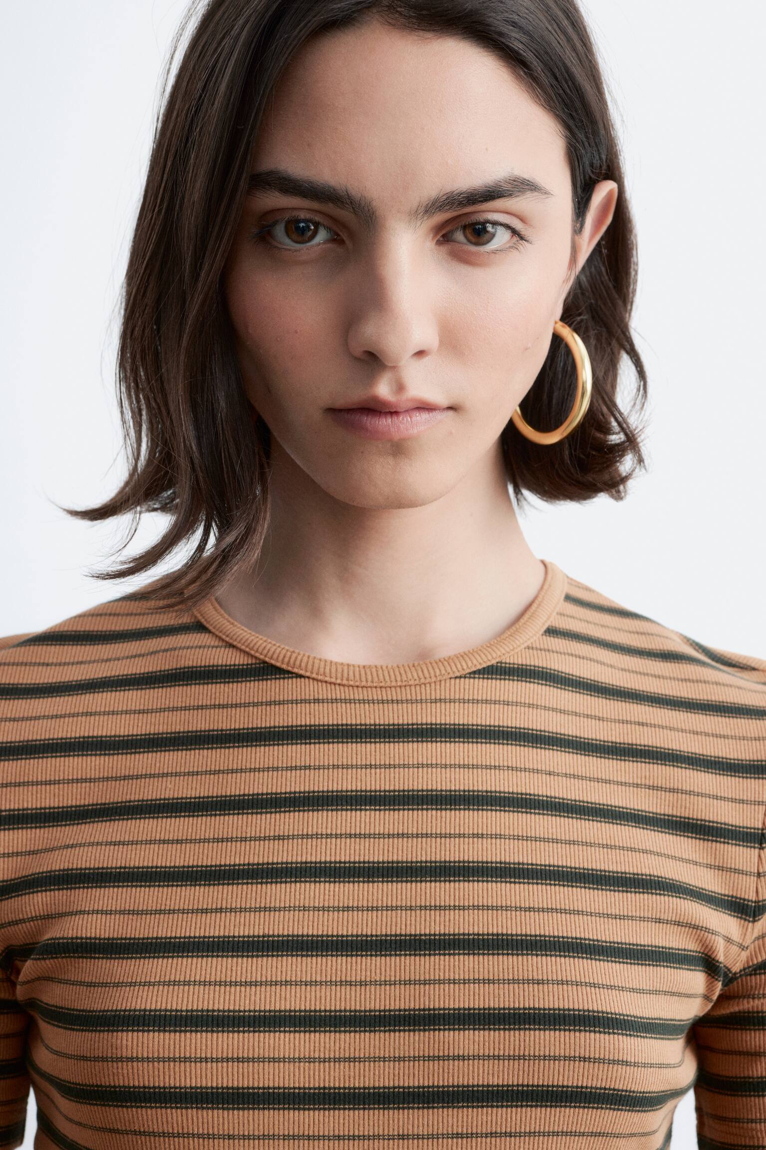 Žebrované tričko - Hnědá/pruhy/Tmavě zelené/béžové proužky/Bílá - 7