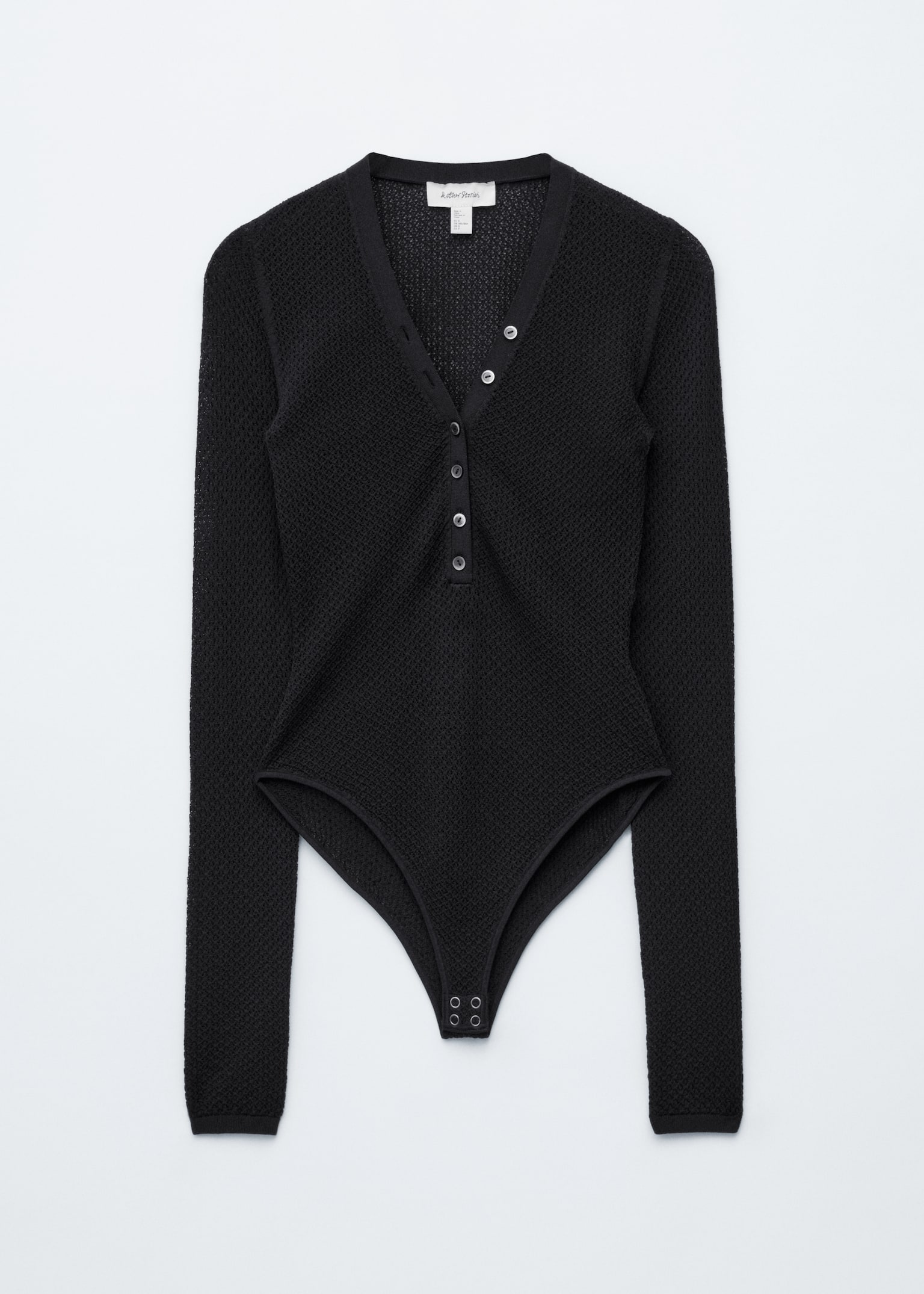 Long-Sleeve Pointelle-Knit Bodysuit - Black - 2