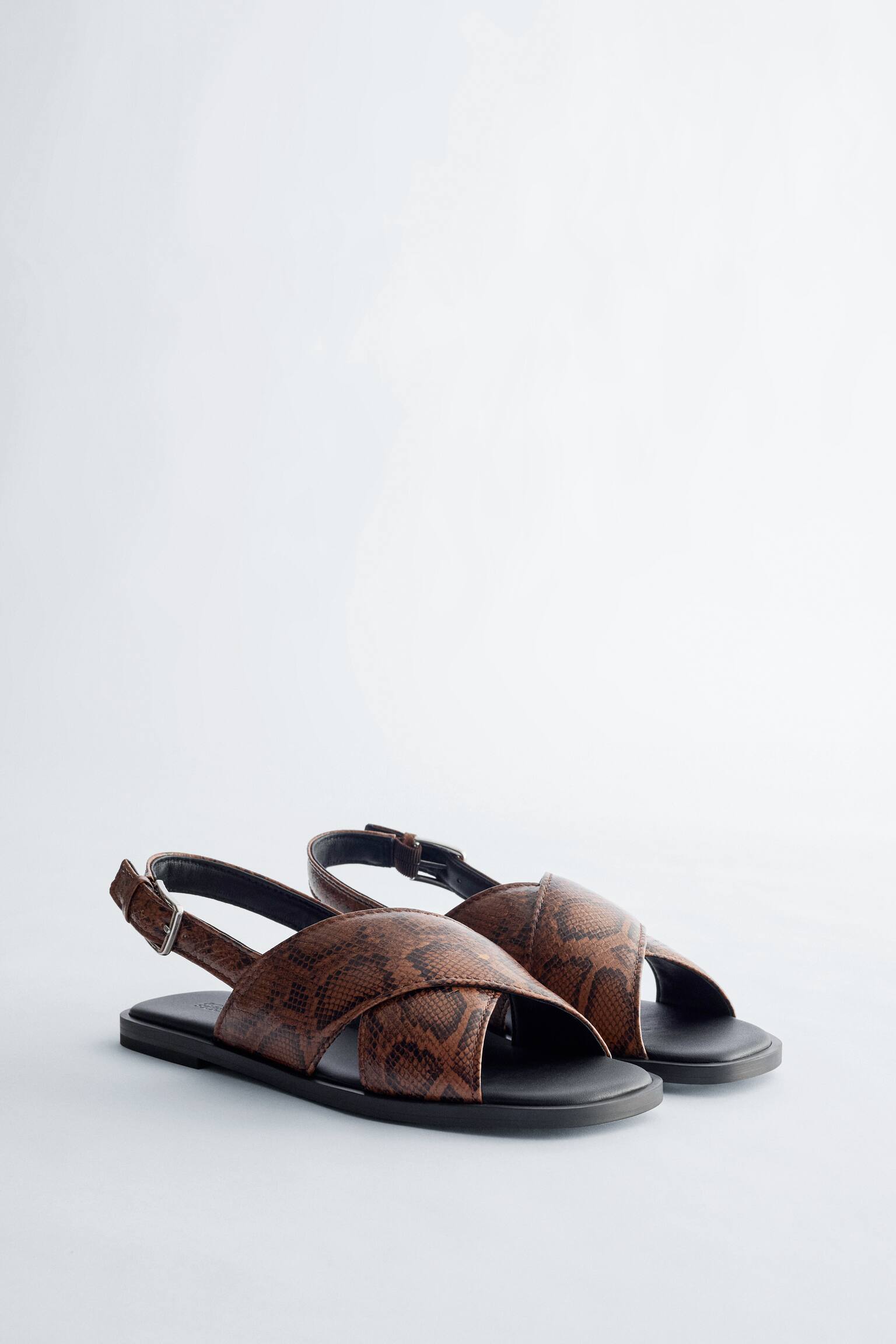 Crossover-sandaler i läder - Brun/ormskinnsmönstrad/Brun/Svart - 3