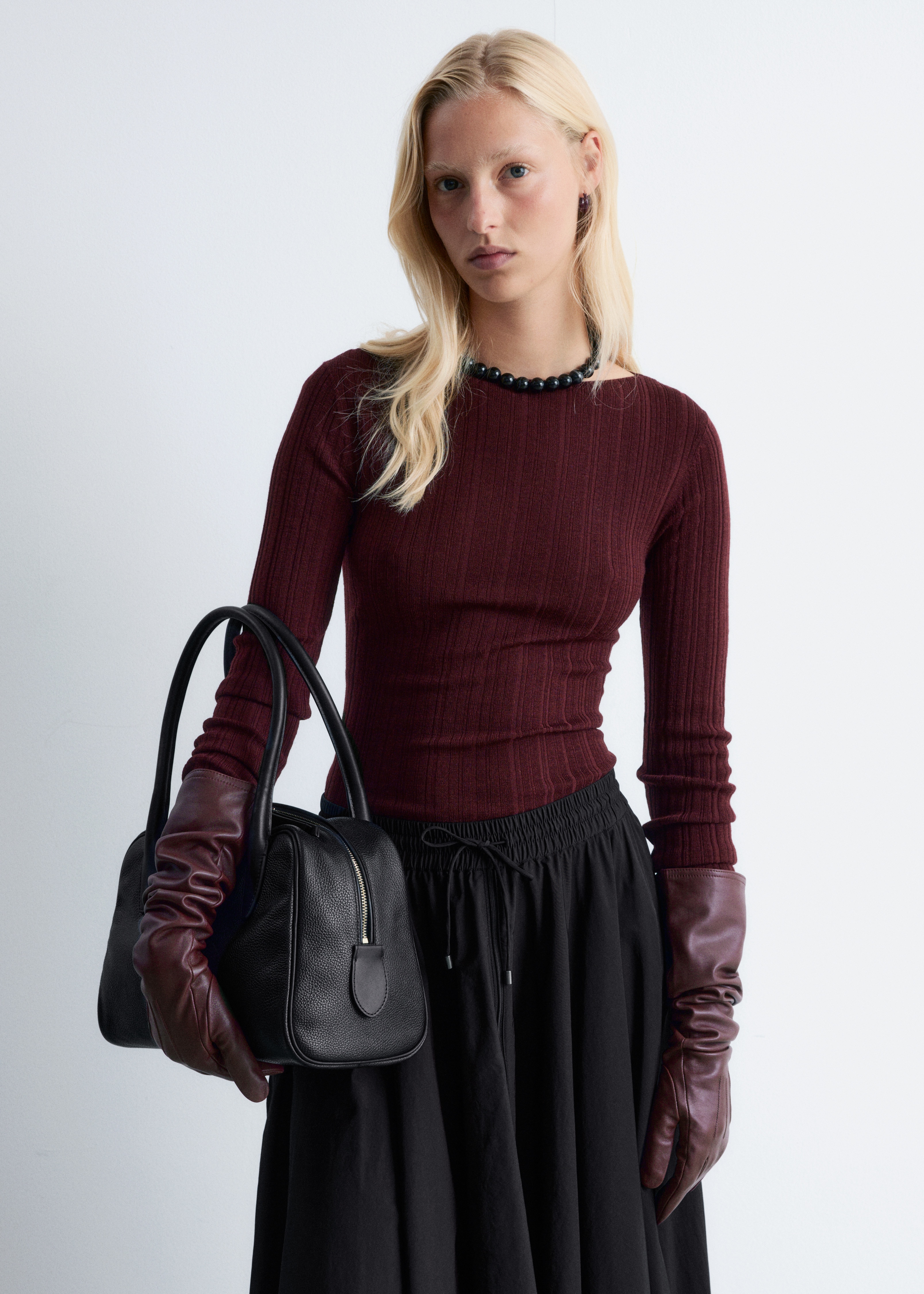 Dlhé kožené rukavice - Bordový