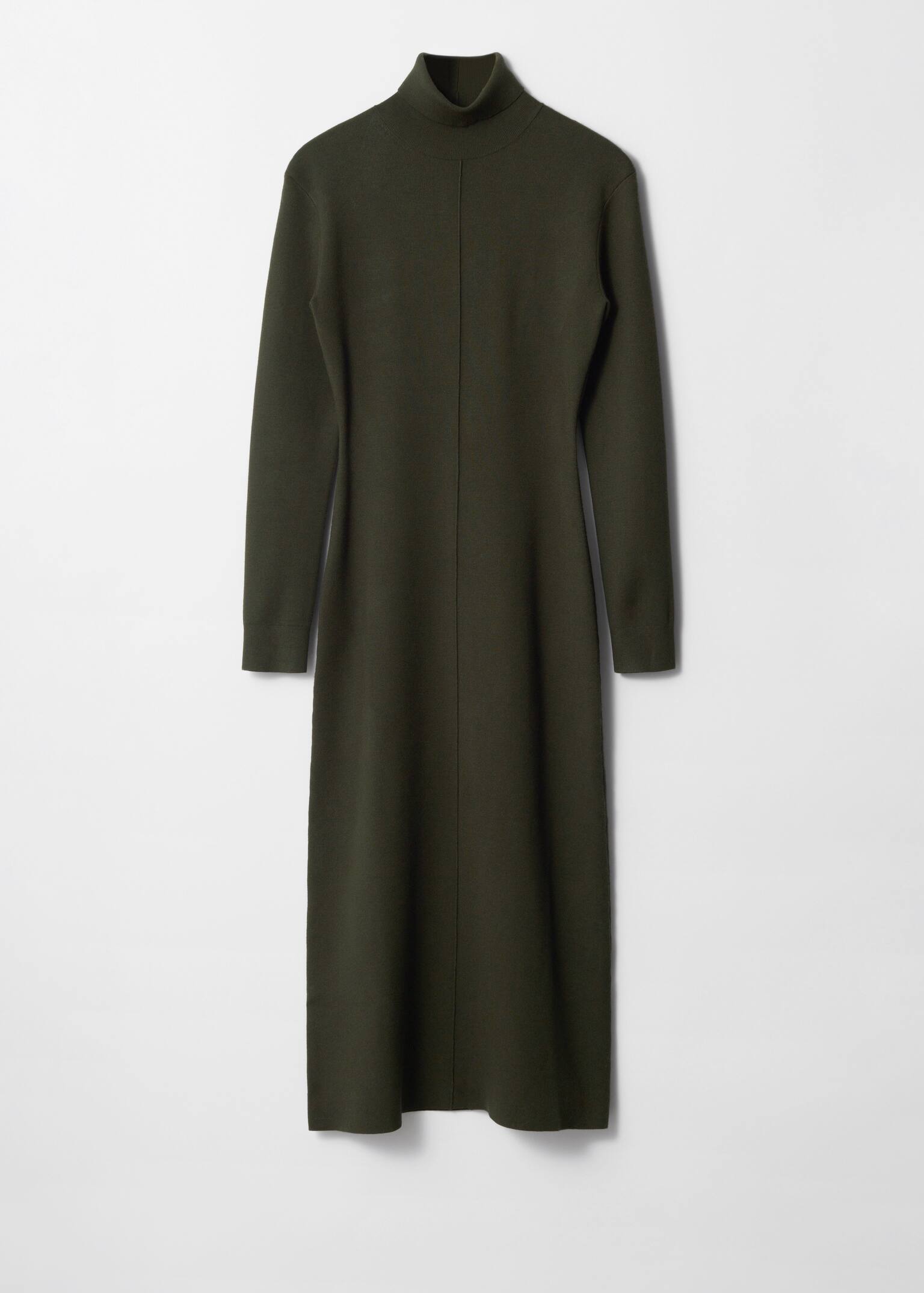 Knitted Roll-Neck Midi Dress - Dark Green
