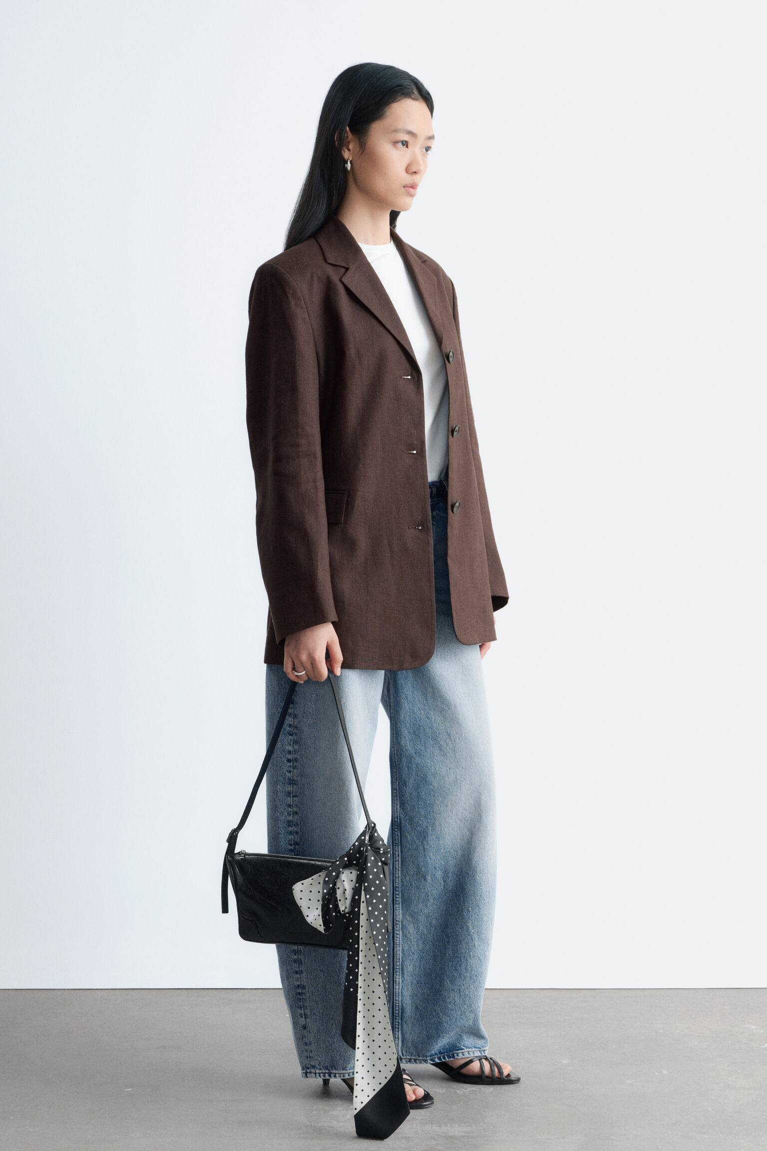 Figursyet blazer i hør - Brun/Beige - 7