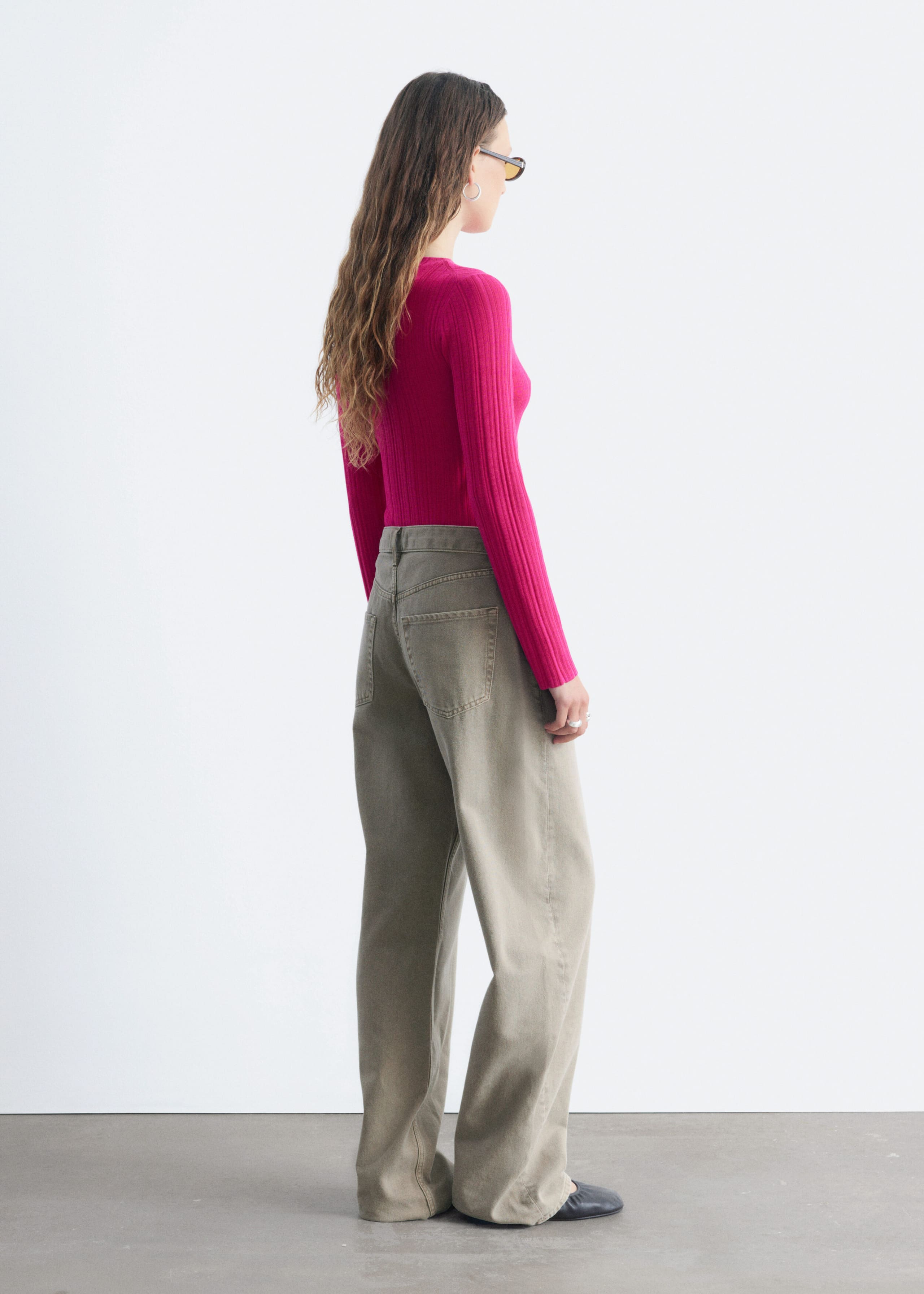 Rib-Knit Wool Boatneck Top - Bright Pink - Lookbook