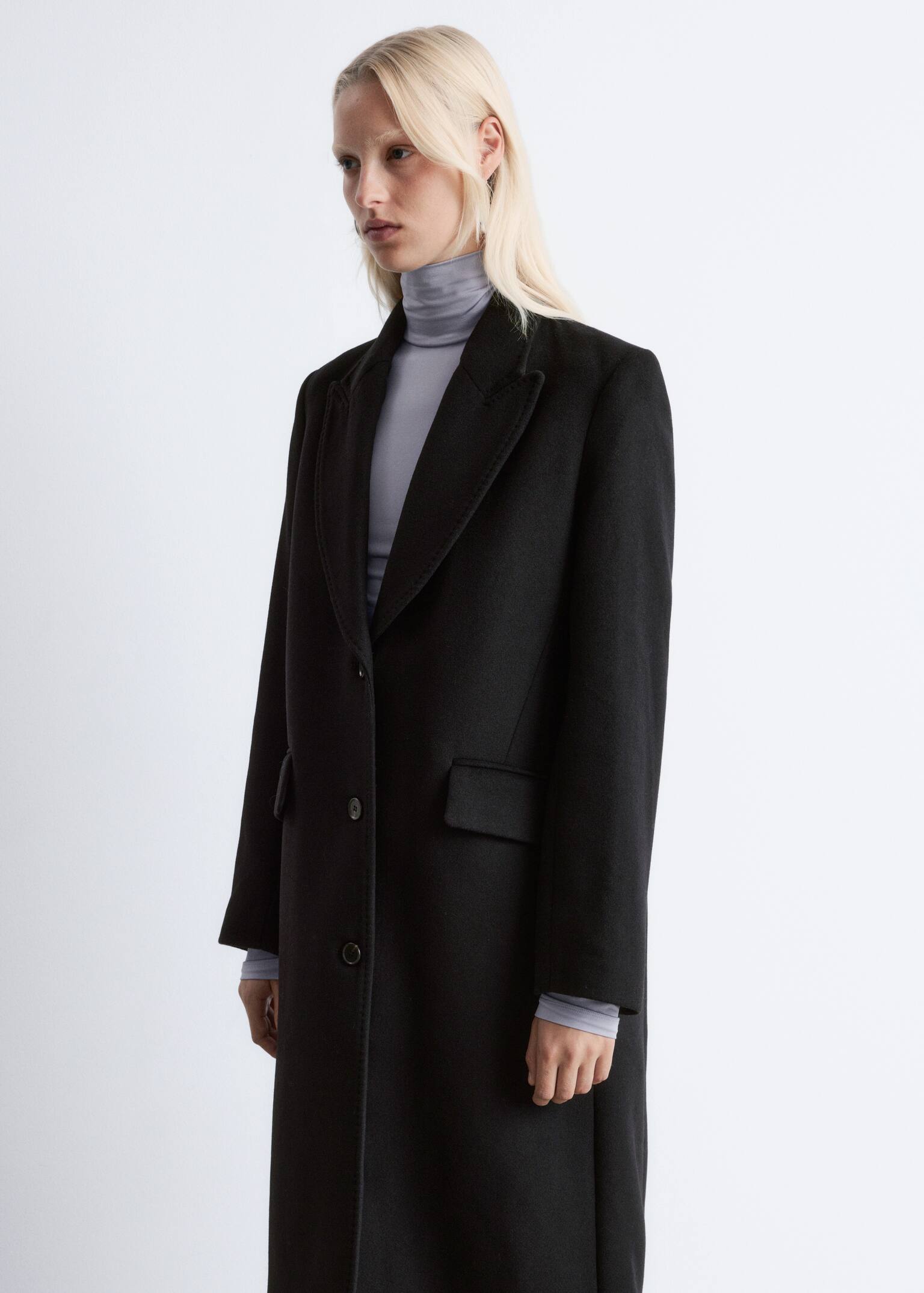 Mellemlang enkeltradet frakke - Sort - 3