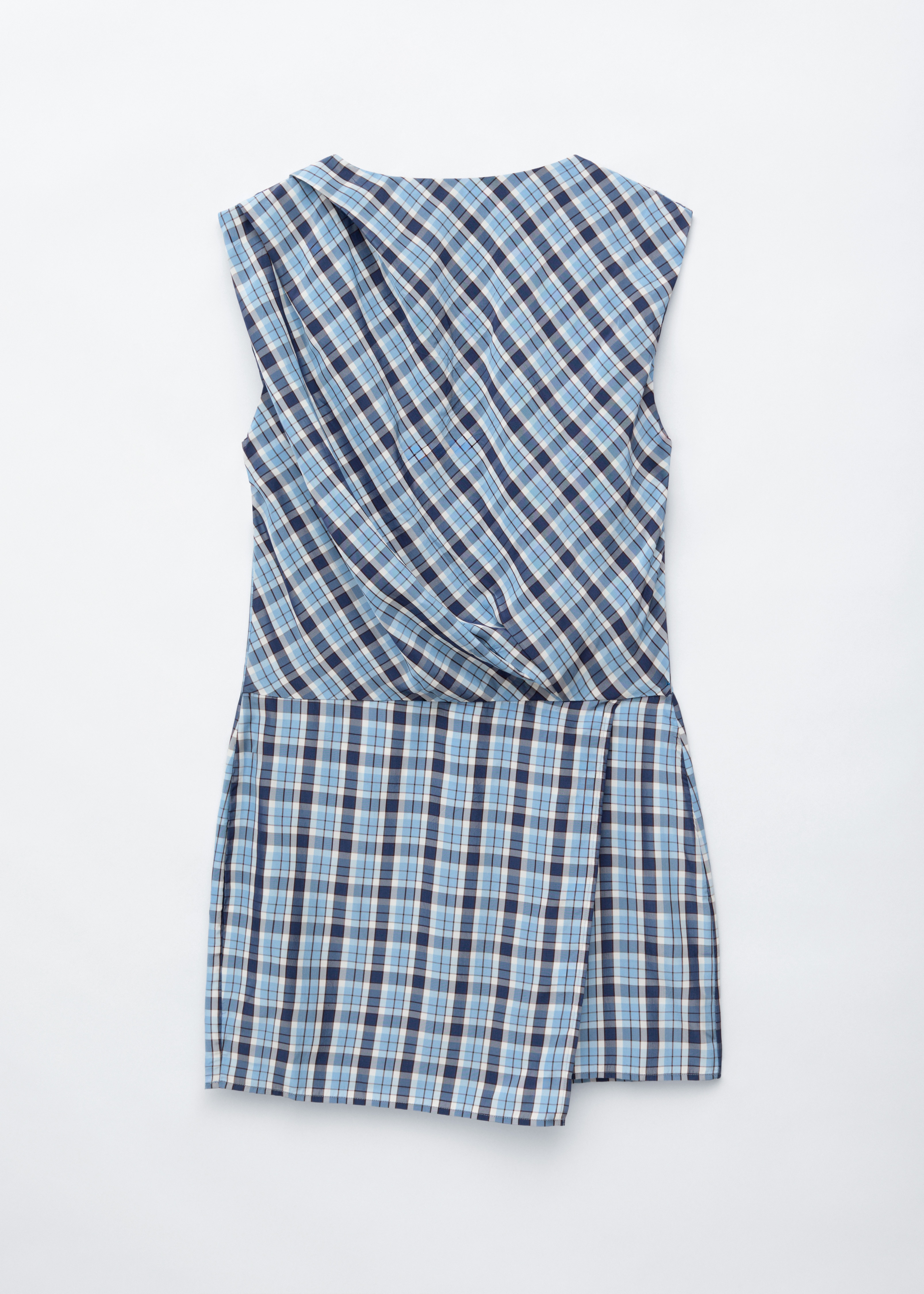 Jacquard-Minikleid mit Falten - Blau/Kariert