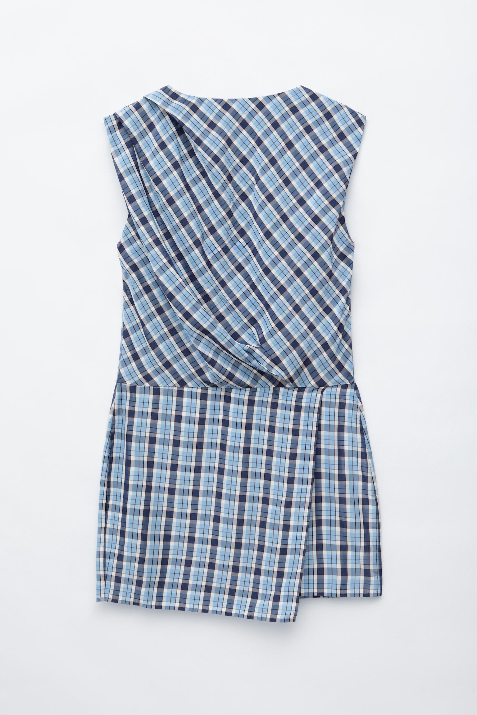 Robe courte plissée en jacquard - Bleu/À carreaux - 1