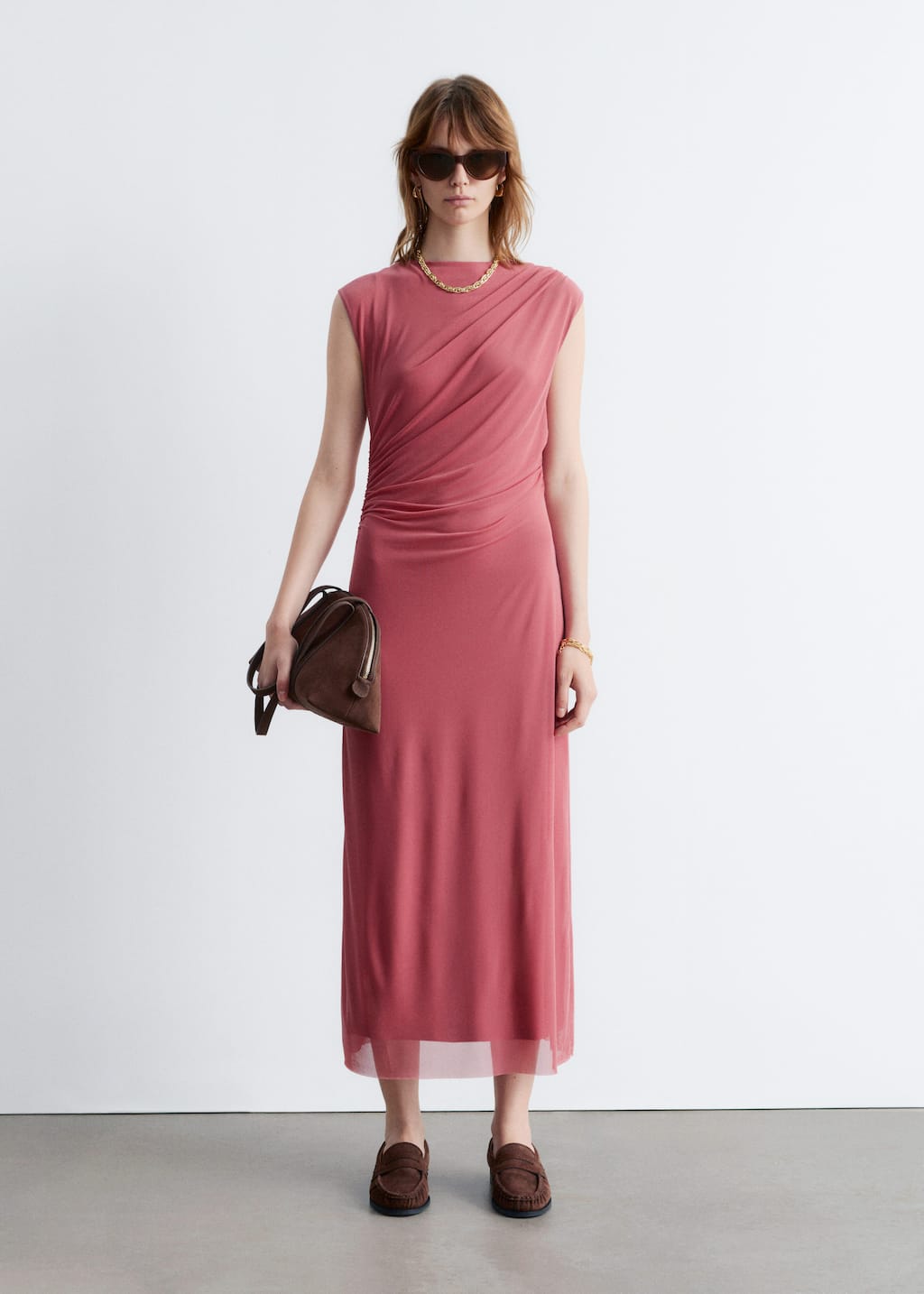 Image of Vestido midi drapeado sin mangas
