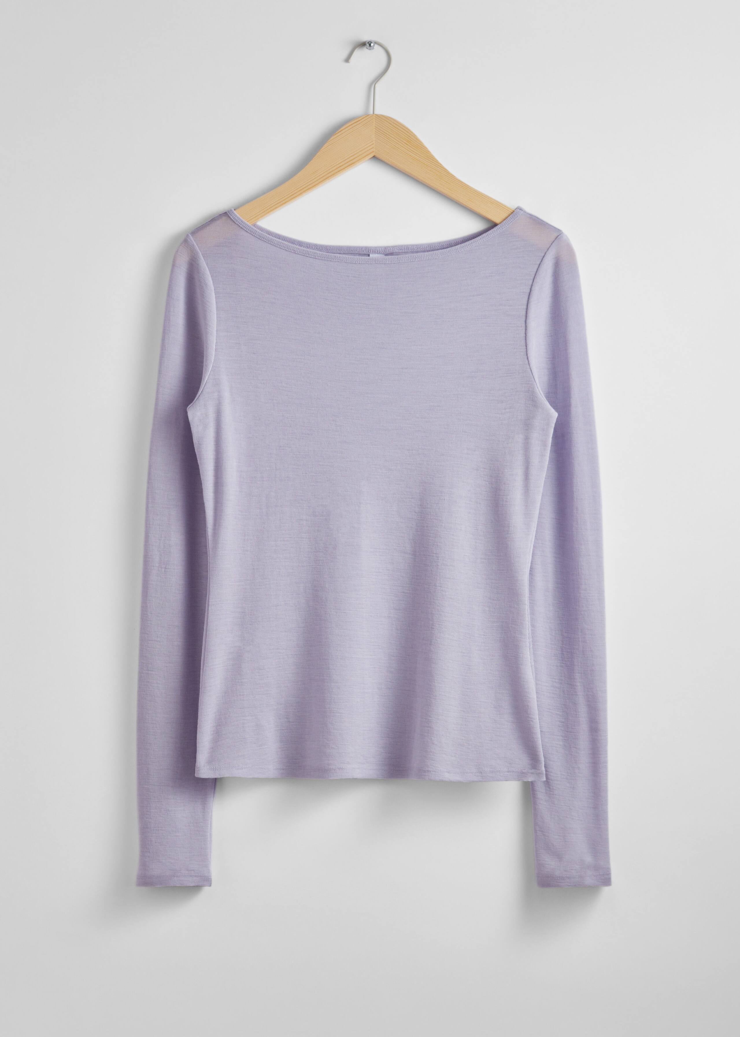 Maglia in lana con scollo a barchetta - Lilla - Natura morta