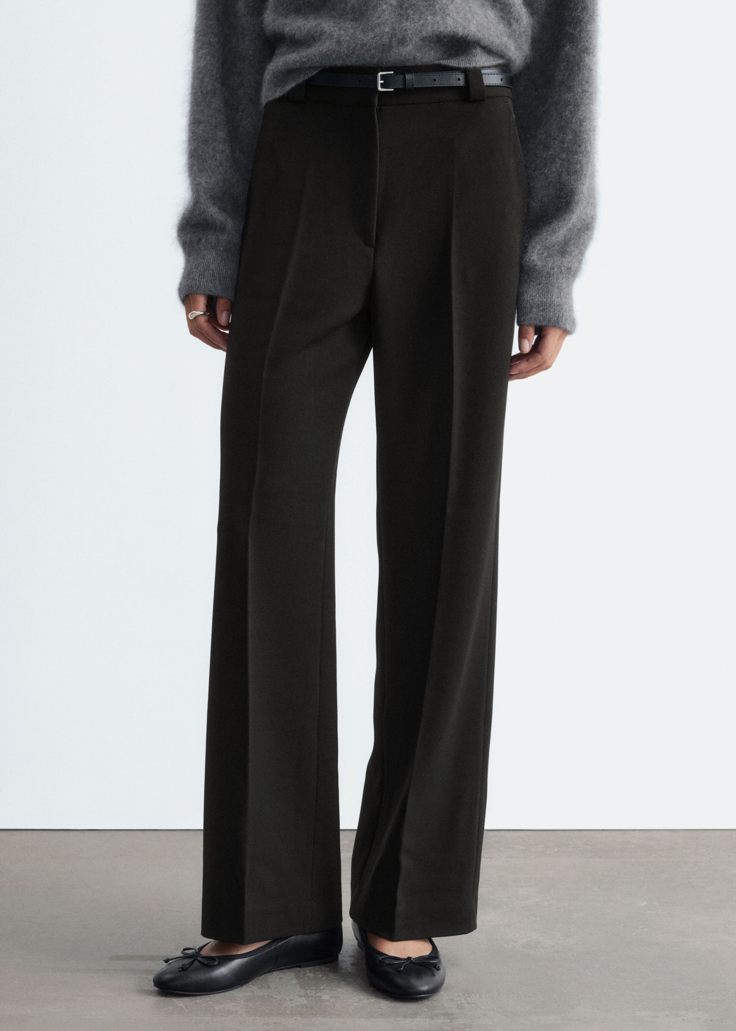 Straight Press-Crease Trousers - Black - Lookbook
