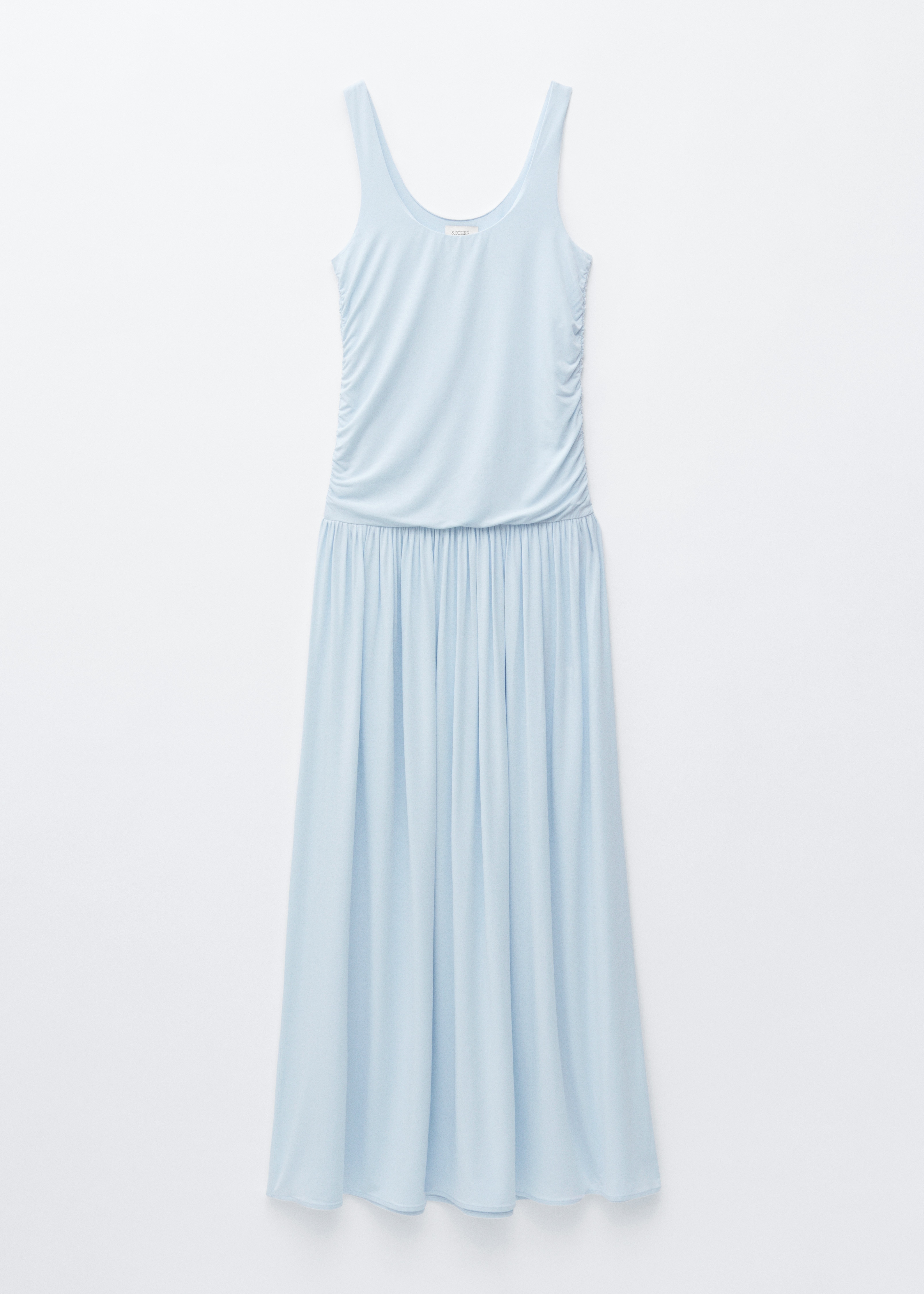 Μάξι Φόρεμα Από Ζέρσεϊ Με Σούρες - Ανοιχτό Μπλε