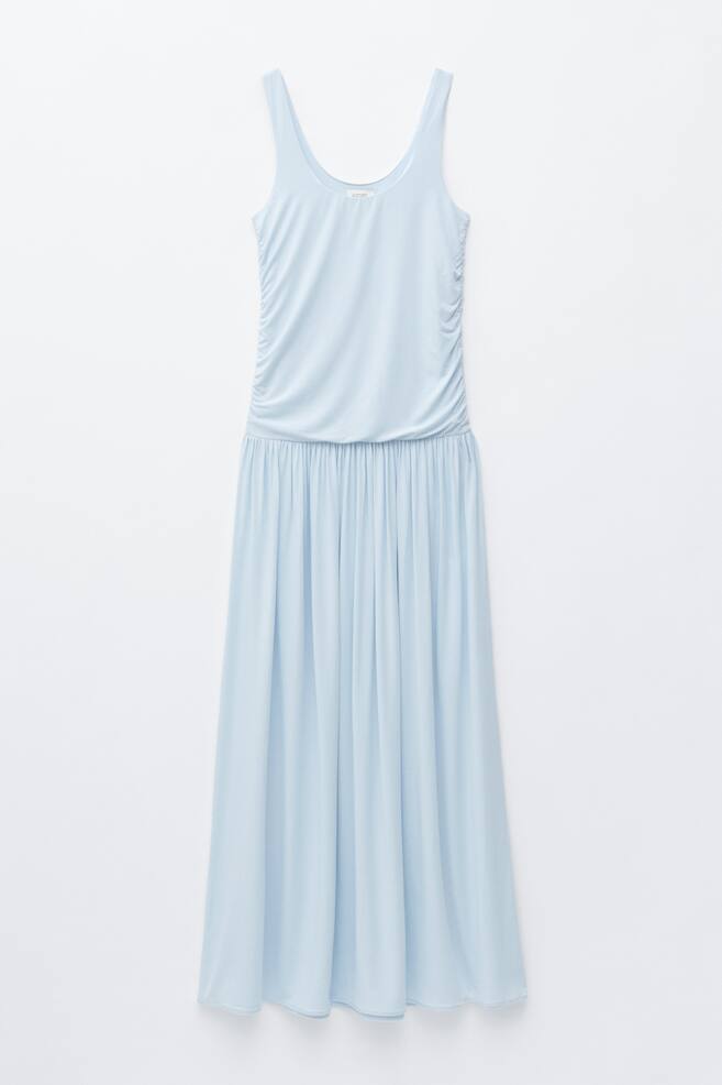 Robe longue froncée en jersey - Bleu clair/Gris foncé - 1