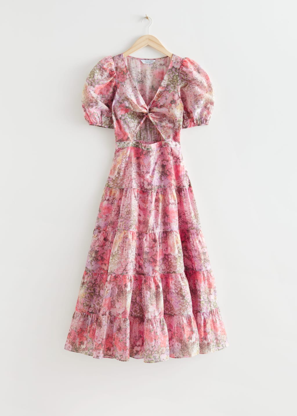 CutOut Organza Midi Dress - Pink Florals - Bodegón