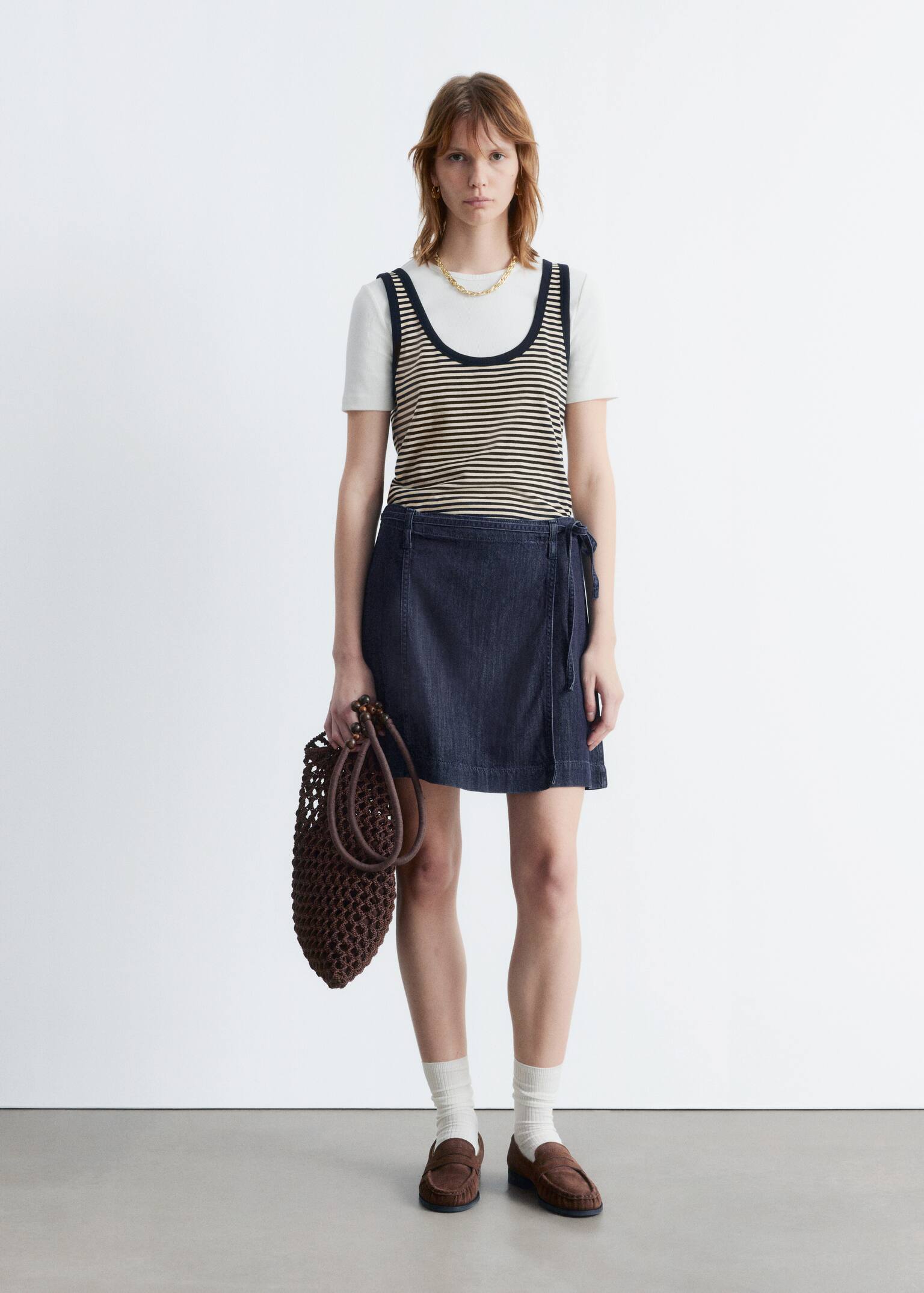 Tie-Detail Denim Mini Skirt - Dark Blue