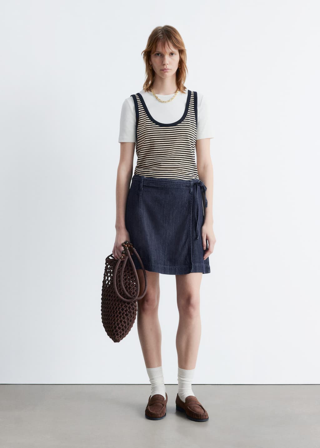 Image of Tie-DetailDenimMiniSkirt