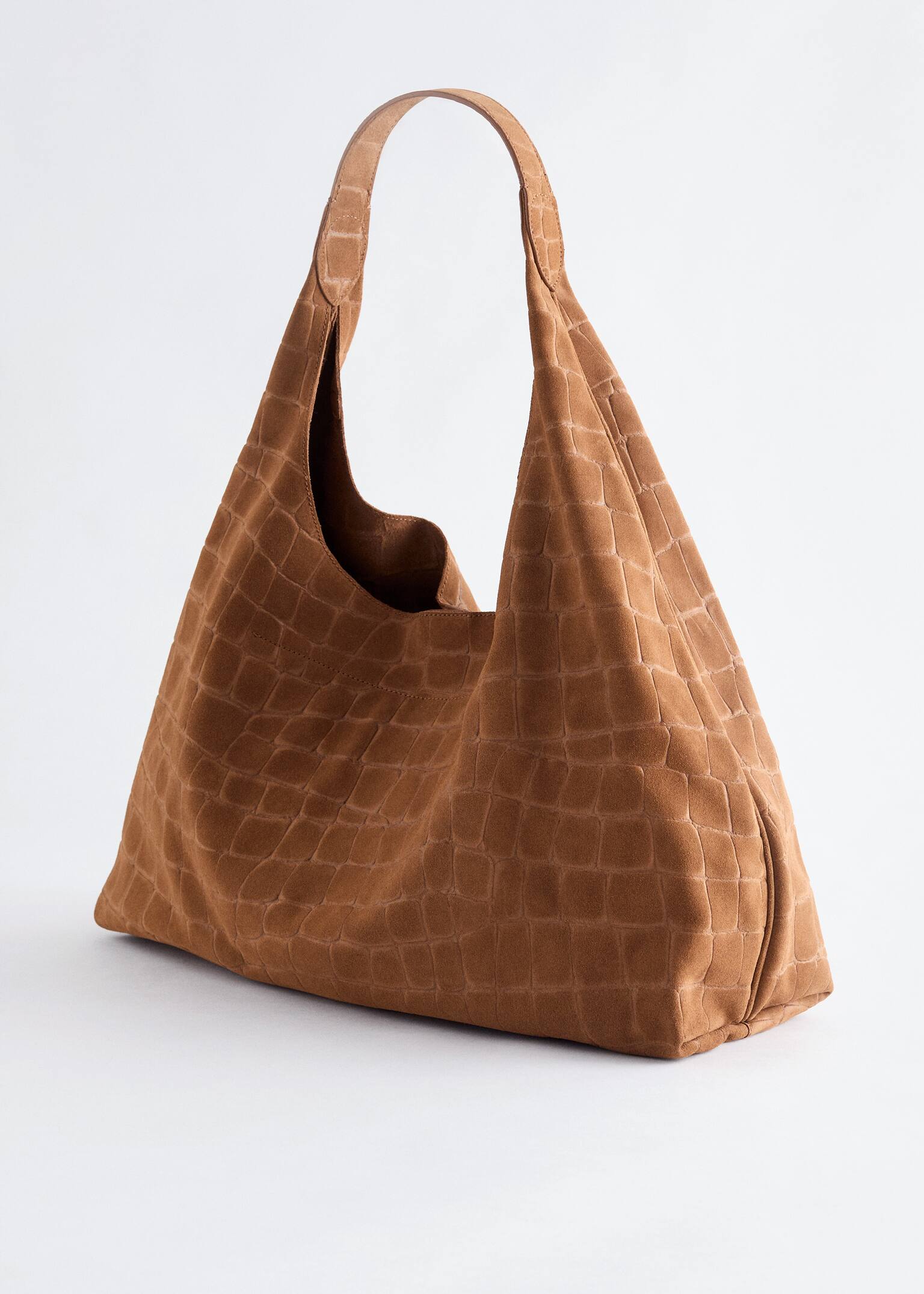 Bolso tipo tote grande de ante efecto cocodrilo - Beige oscuro - 4