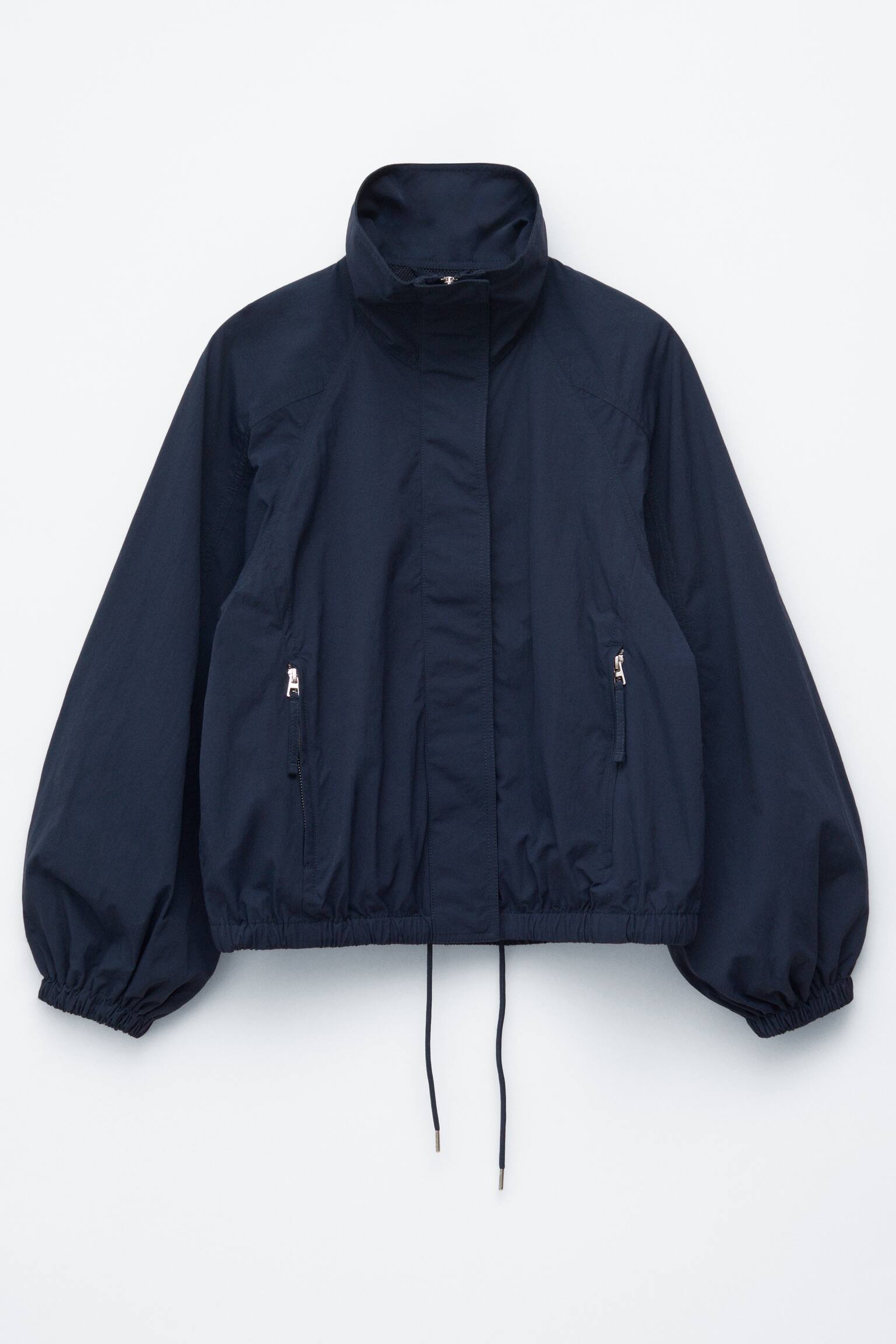 Giacca con coulisse e colletto alla coreana - Blu scuro - 2