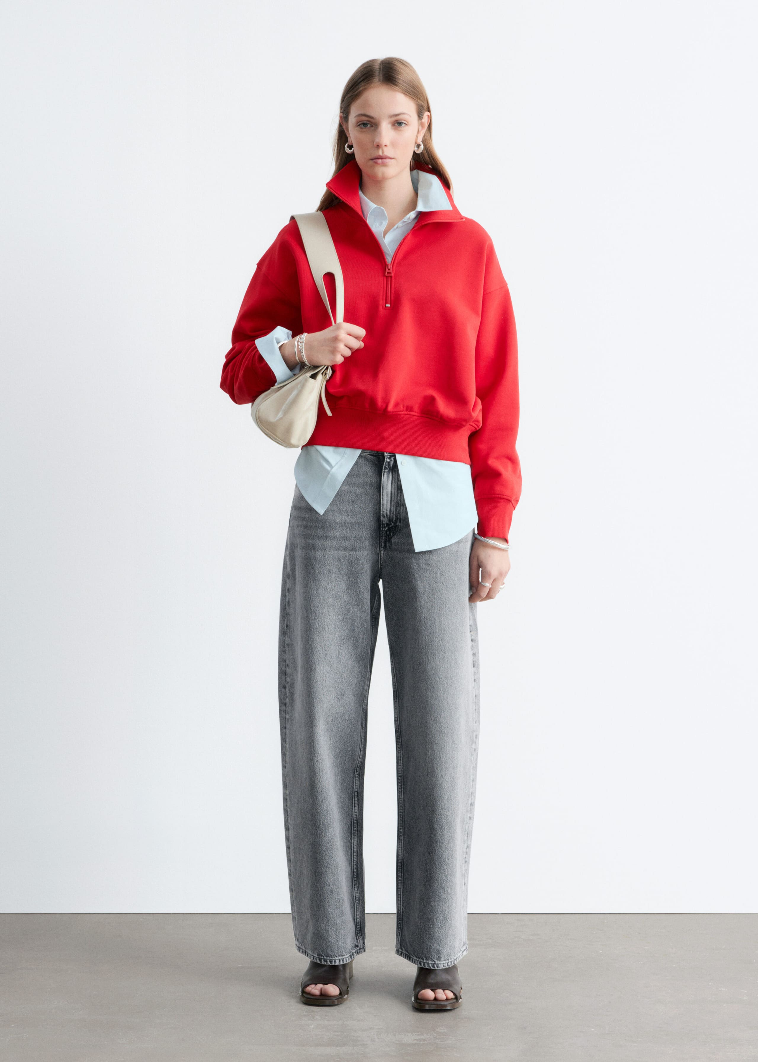 Image of Funnel-Neck Zip-Up Sweatshirt