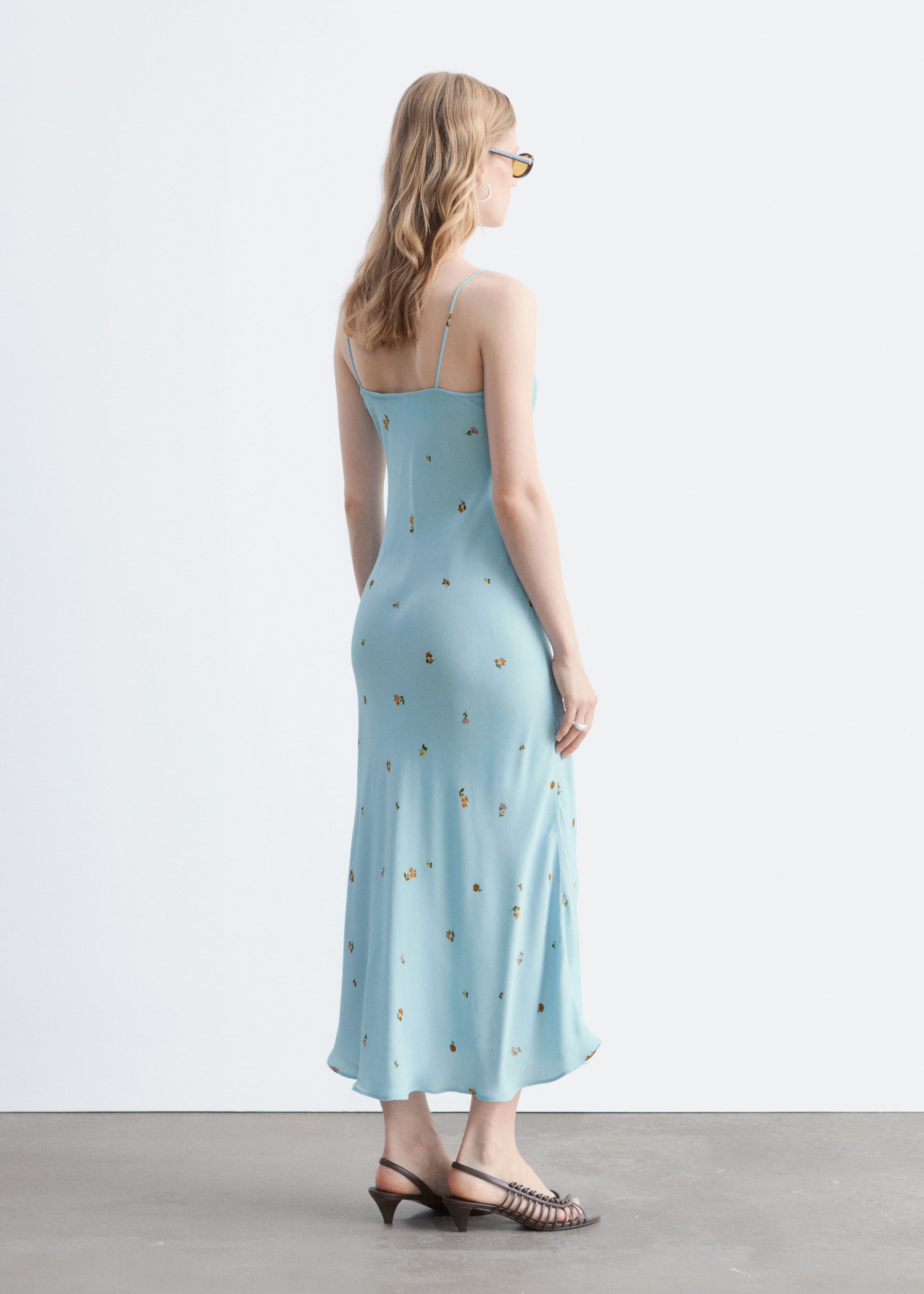 Drawstring Midi Dress - Light Turquoise/Florals - Lookbook