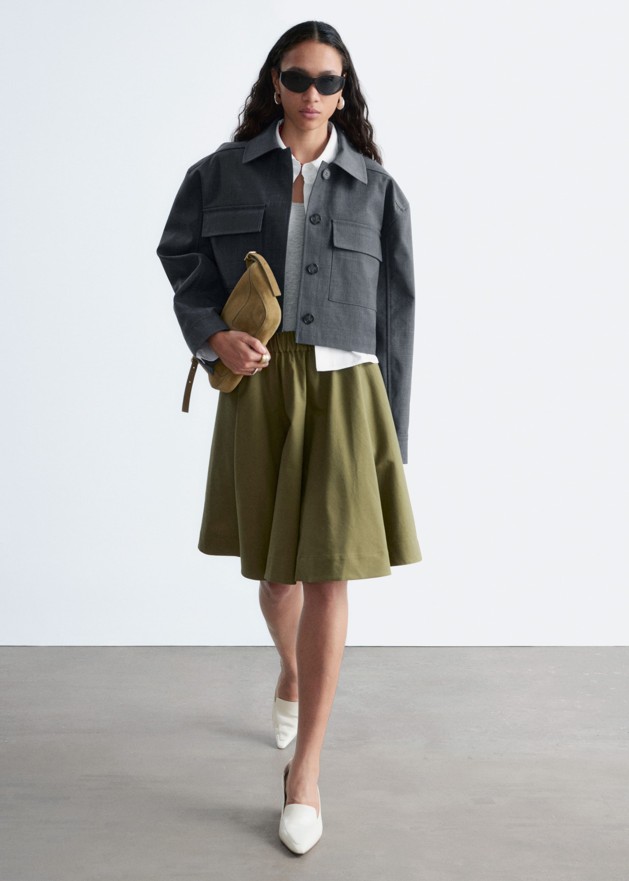 Image of Flared Knee-Length Skirt