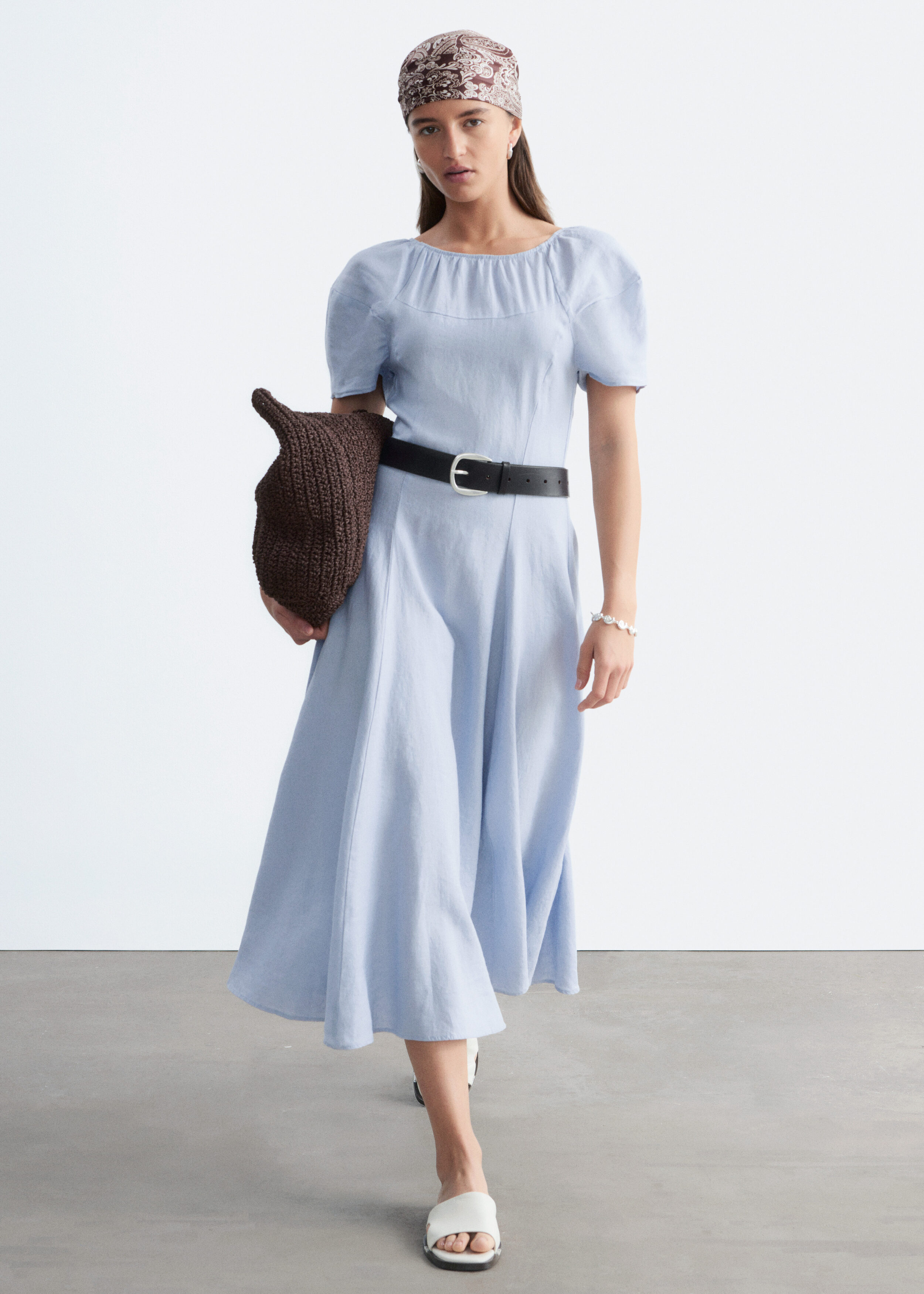 Flared Linen Midi Dress