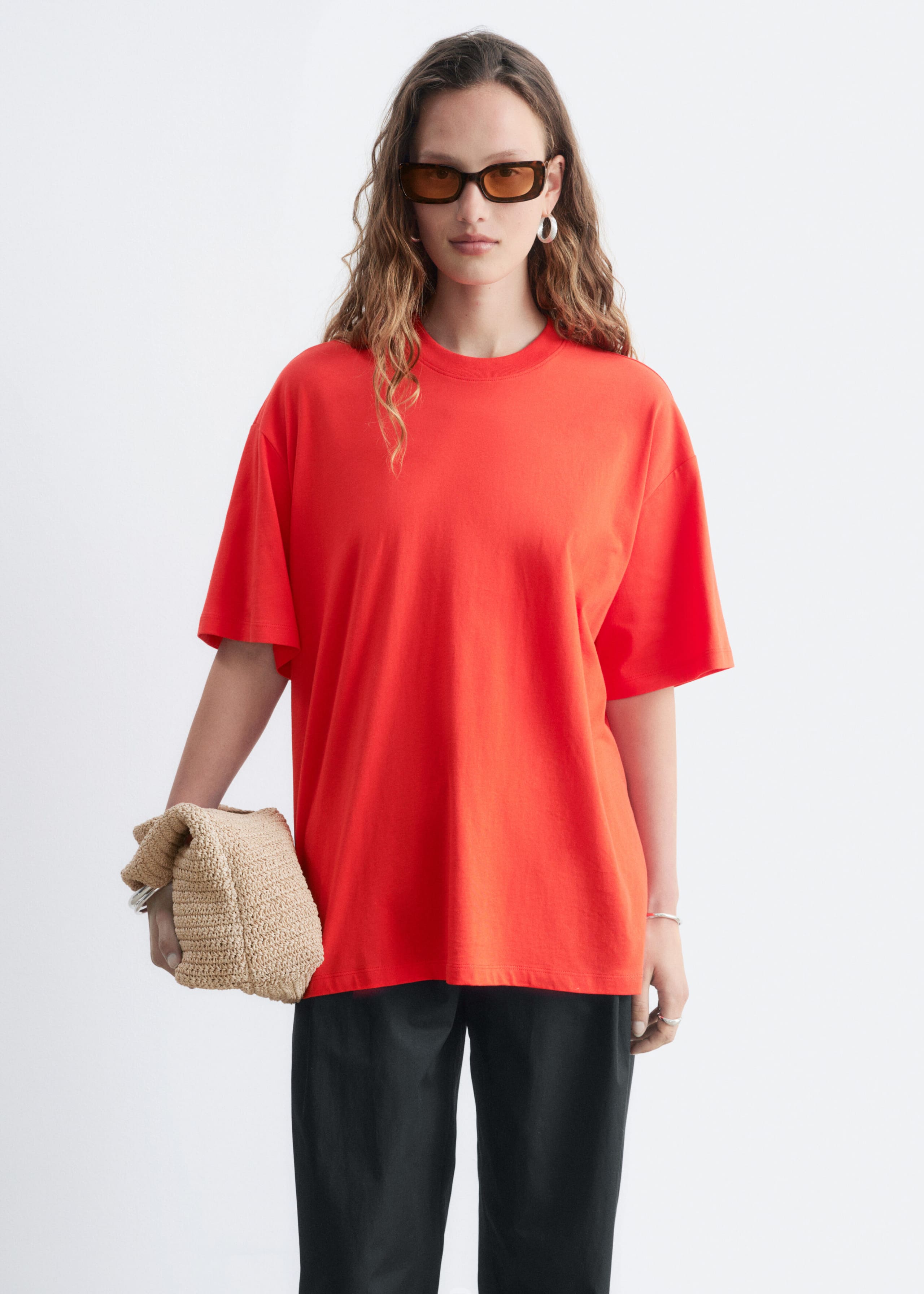 Oversized katoenen T-shirt - Lichtblauw - Lookbook