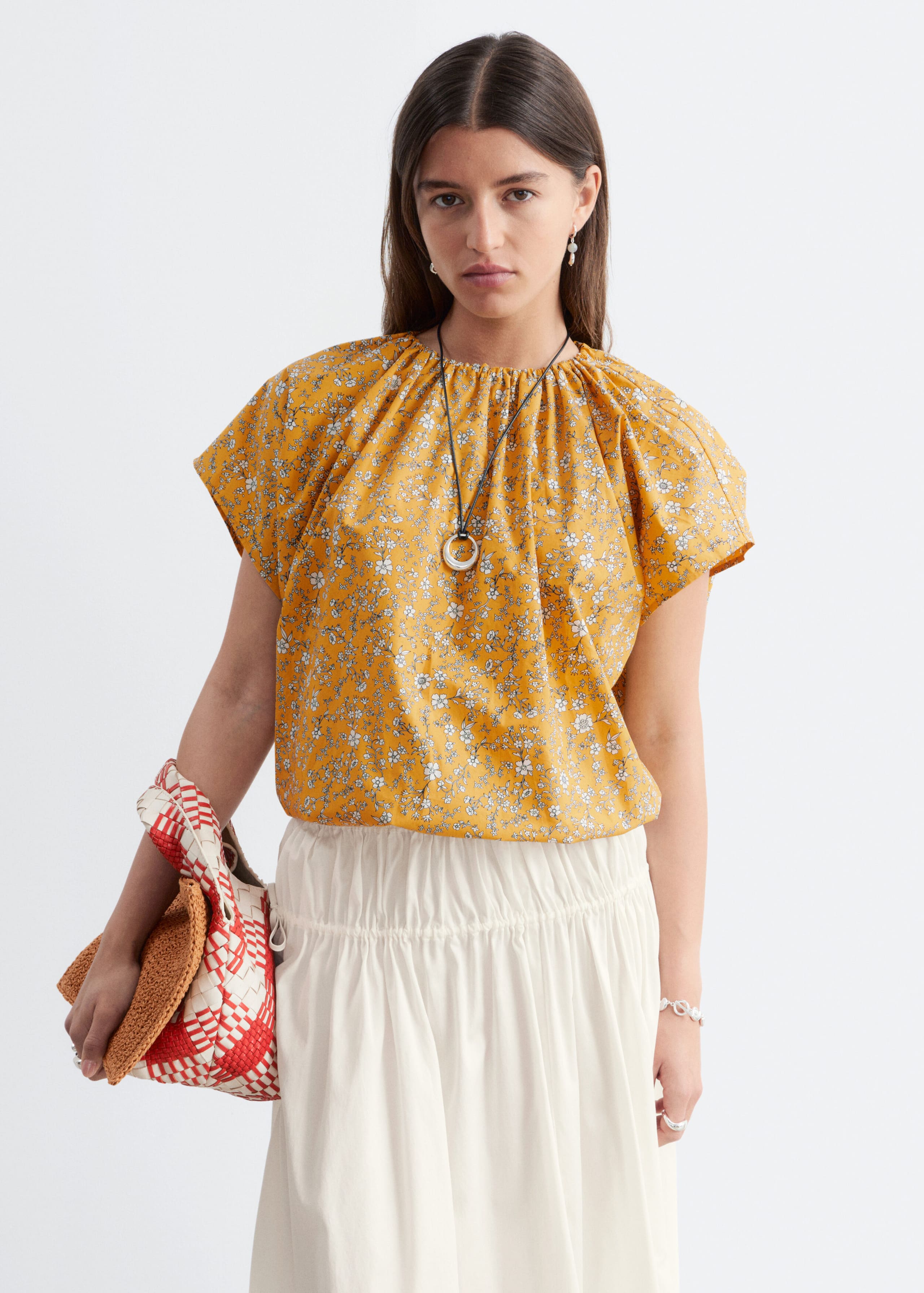 Image of Gathered Cotton Blouse
