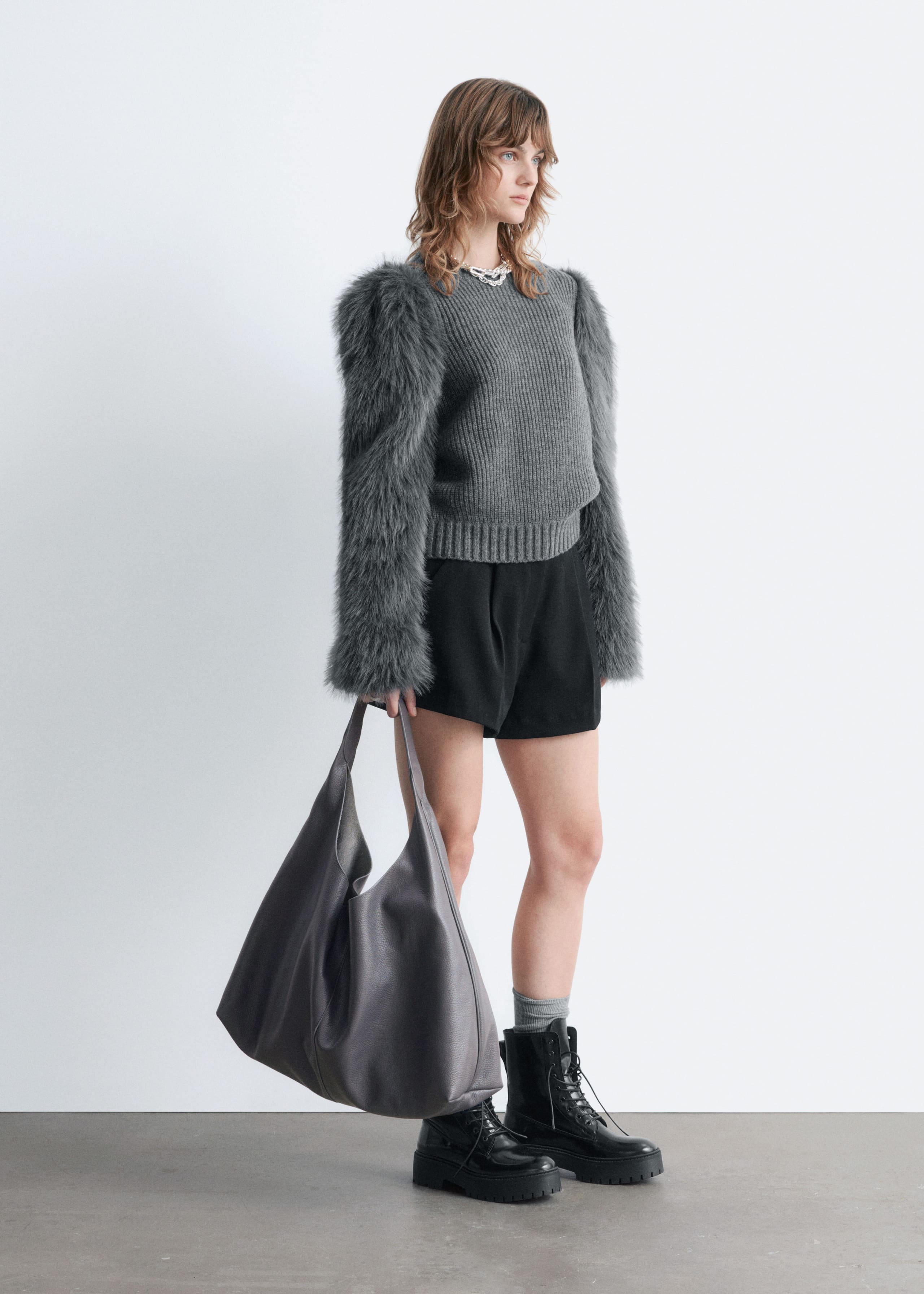 Image of Faux Fur-Sleeve Wool Jumper